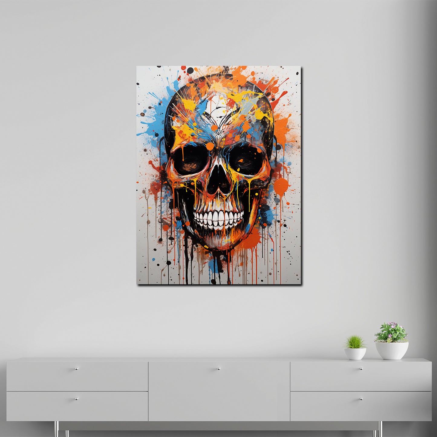 Wandbild Kunstwerk Pop Art Totenkopf Colour Splash