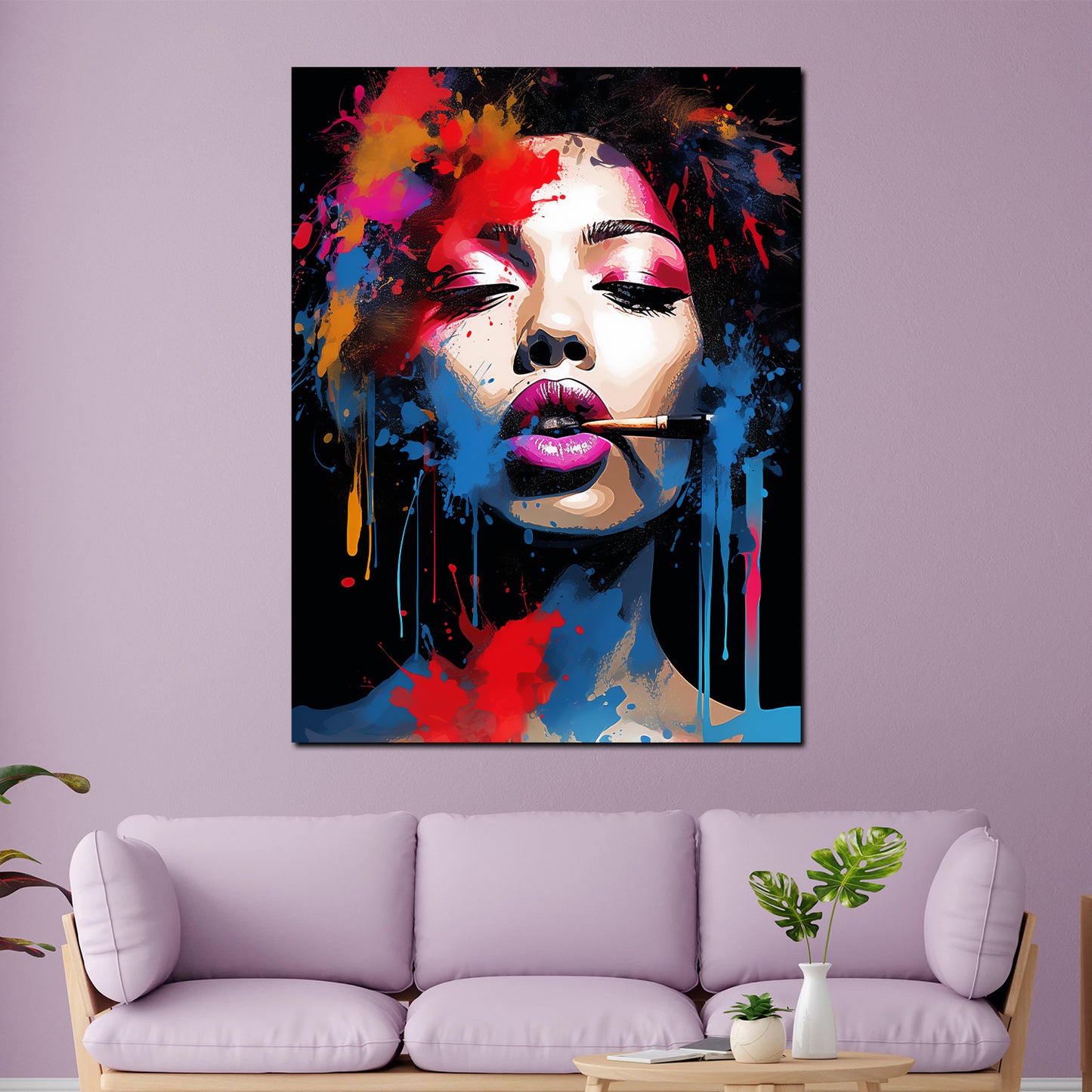 Pop Art modern coole Frau Gesicht Splash Colour Wandbild Kunstwerk