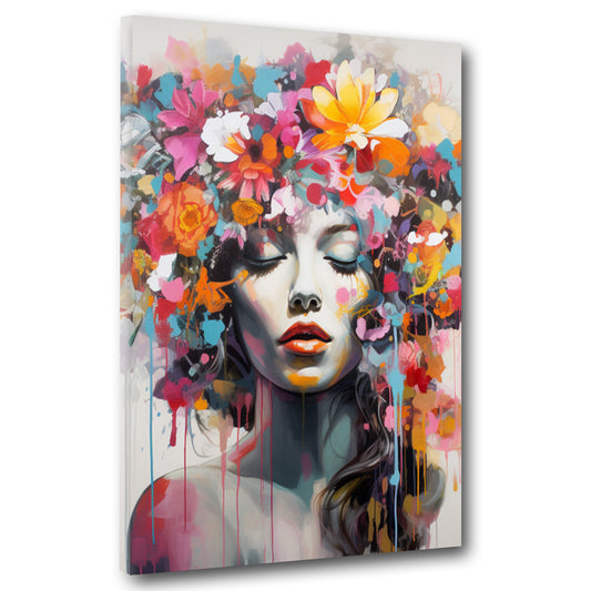 Pop Art wunderschöne Frau Flower Style Wandbild Kunstwerk