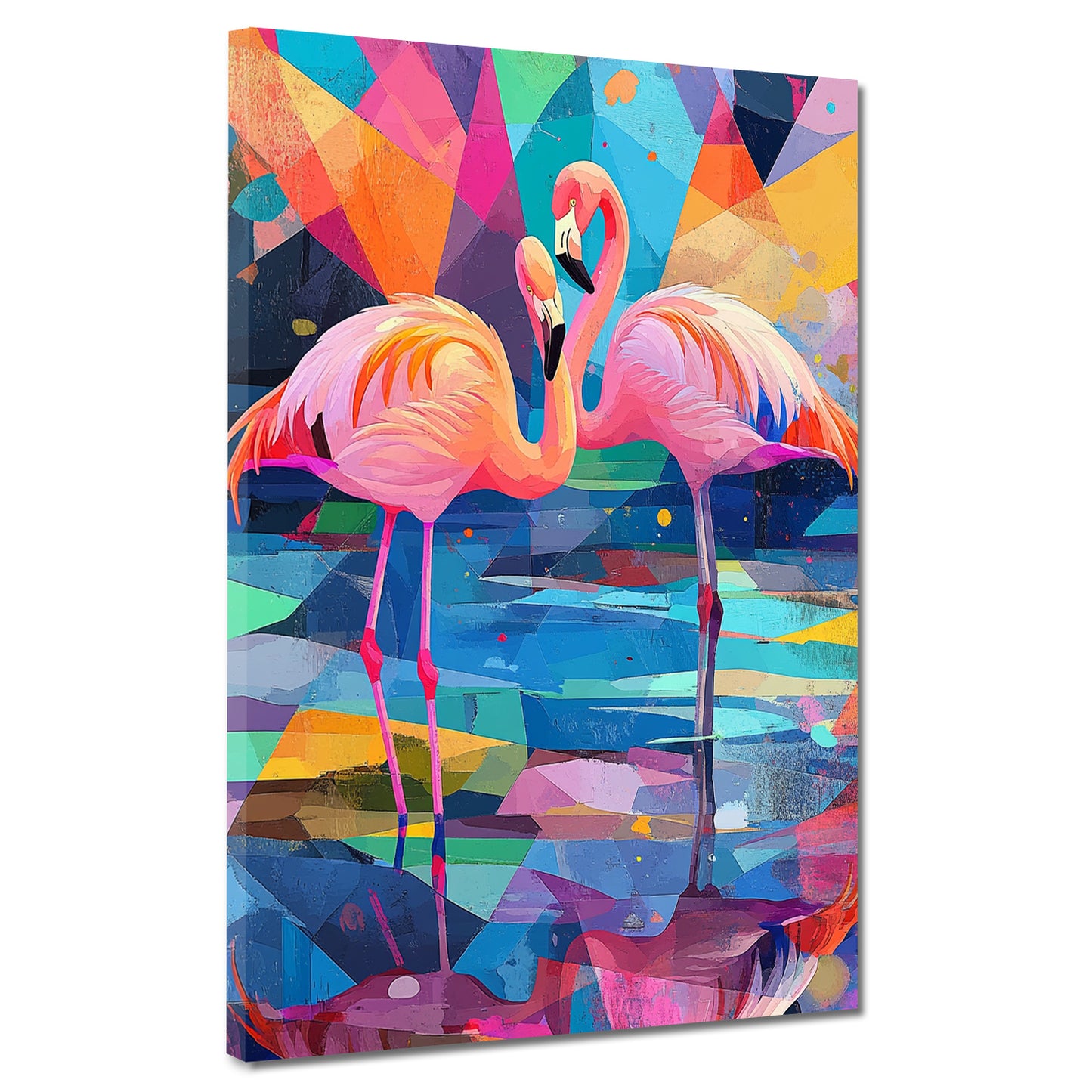 Wandbild Kunstwerk Pop Art zwei Flamingos lebendig und farbenprächtig