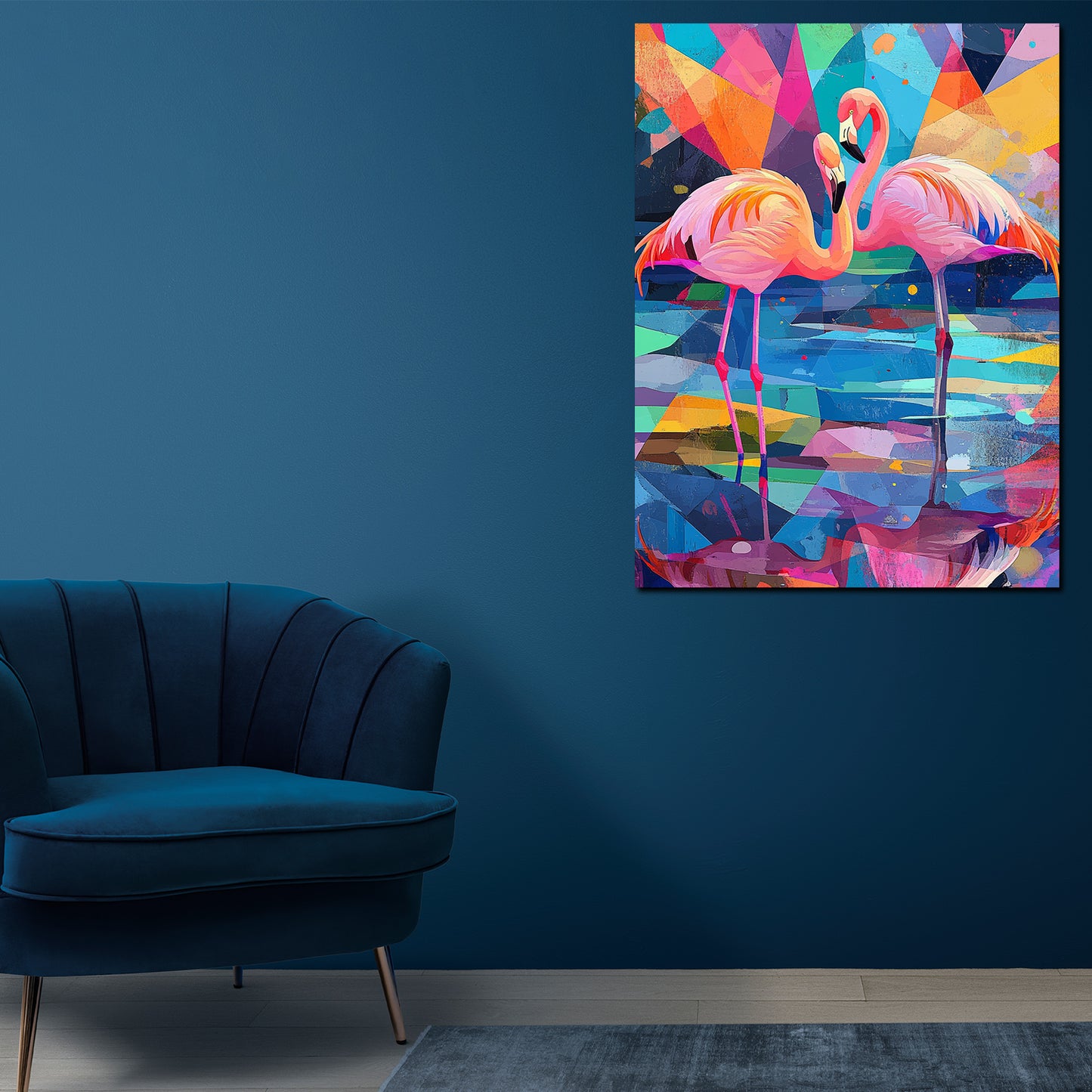 Wandbild Kunstwerk Pop Art zwei Flamingos lebendig und farbenprächtig