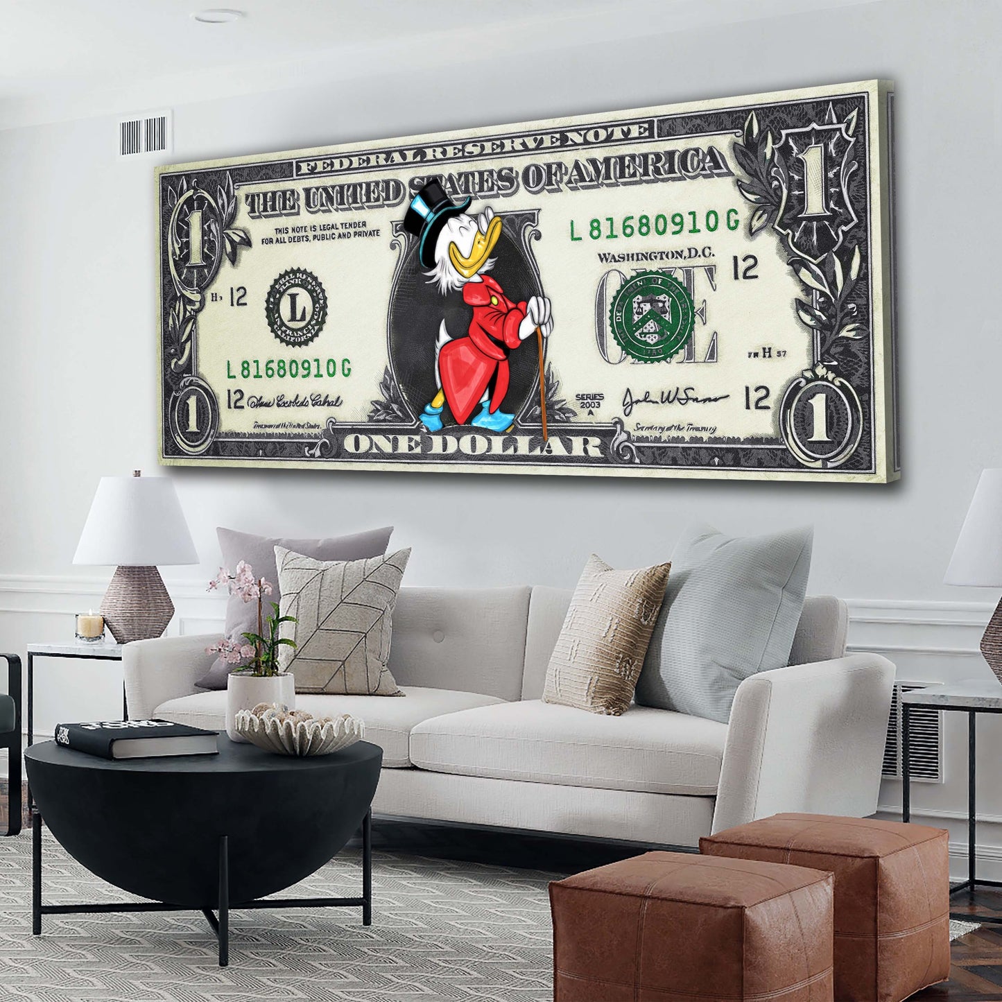 Rich Duck, 1 Dollar, Comic, I Am Happy, Geld & Erfolg Wandbild Kunstwerk