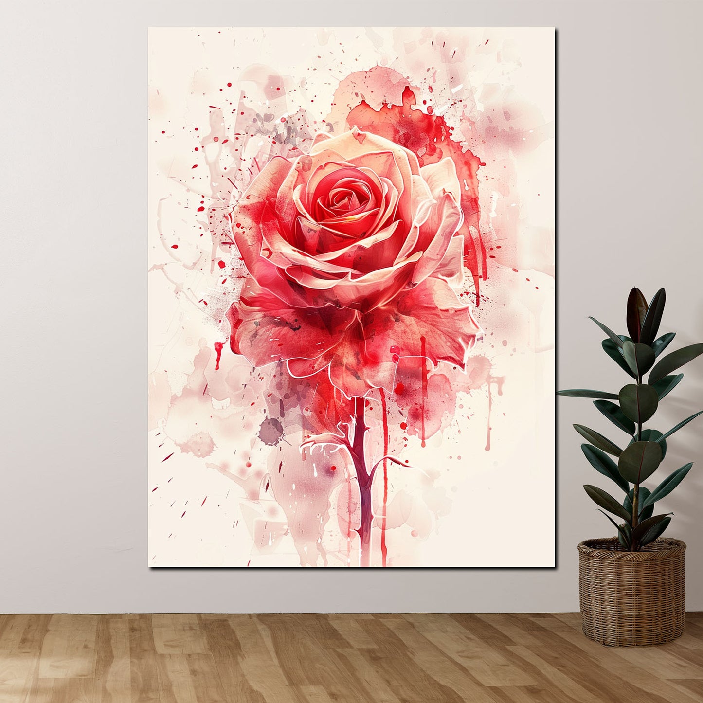 Rose in rot abstrakt Aquarell Wandbild Kunstwerk