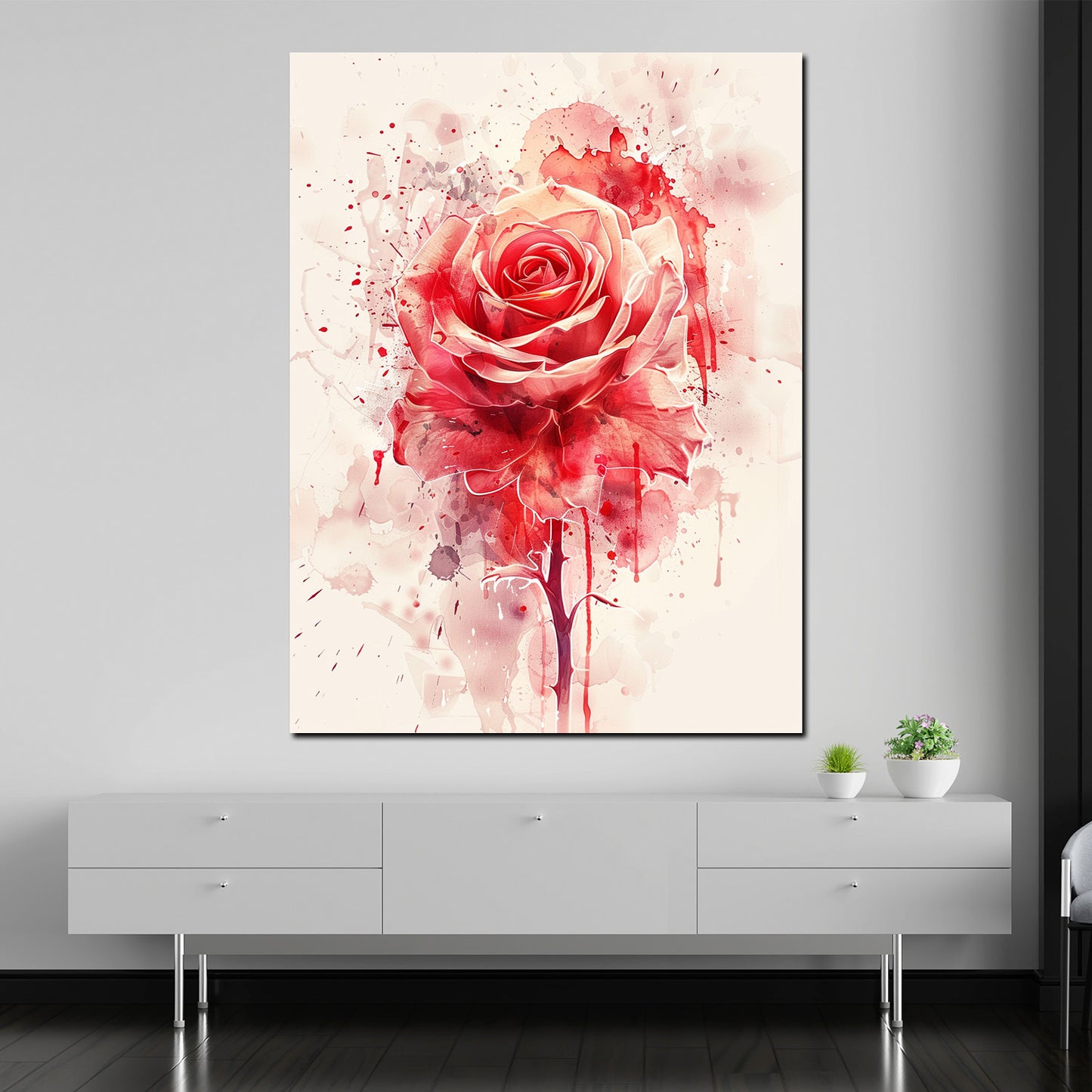 Rose in rot abstrakt Aquarell Wandbild Kunstwerk