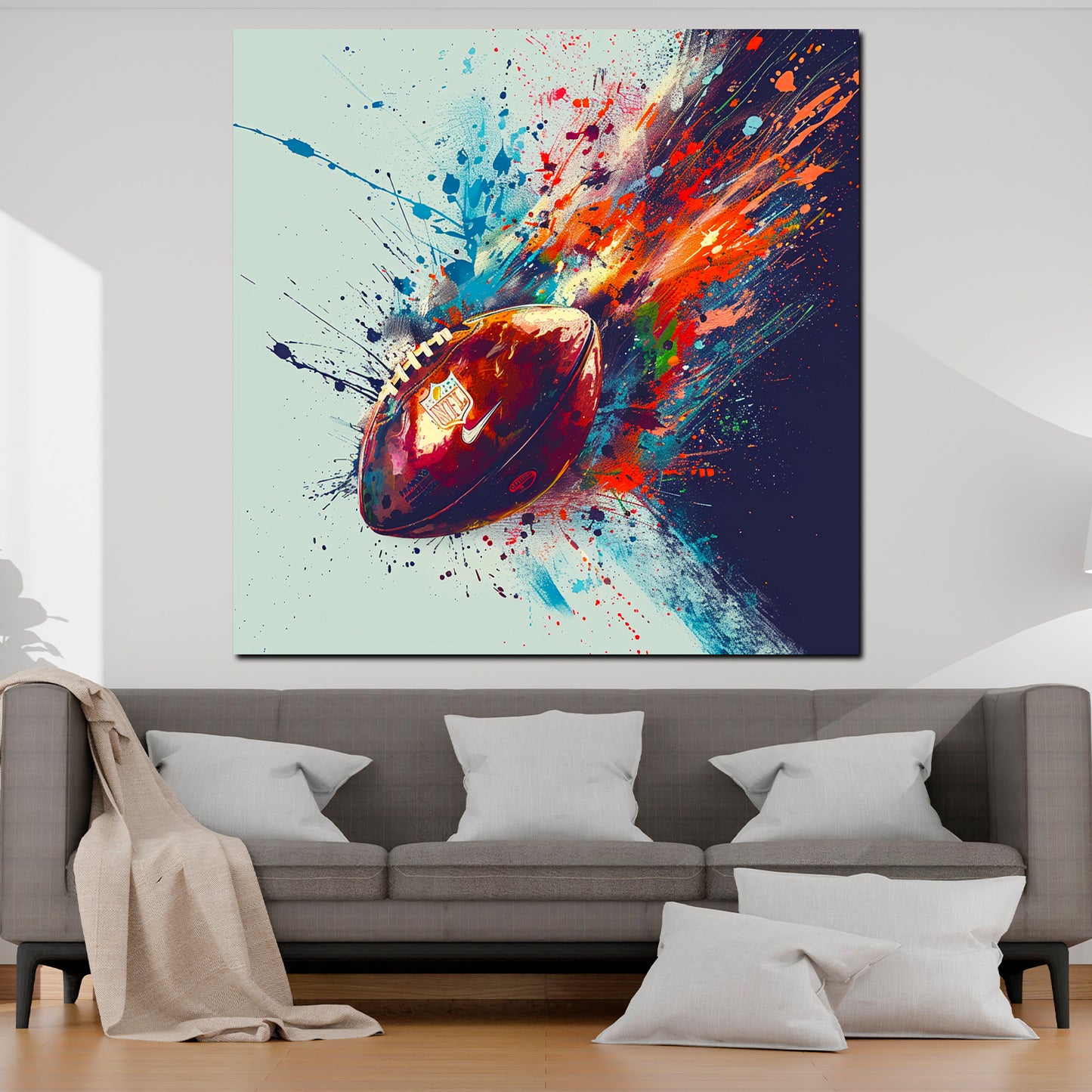 Rugby Ball abstrakt farbenreiche Football Explosion Wandbild Kunstwerk