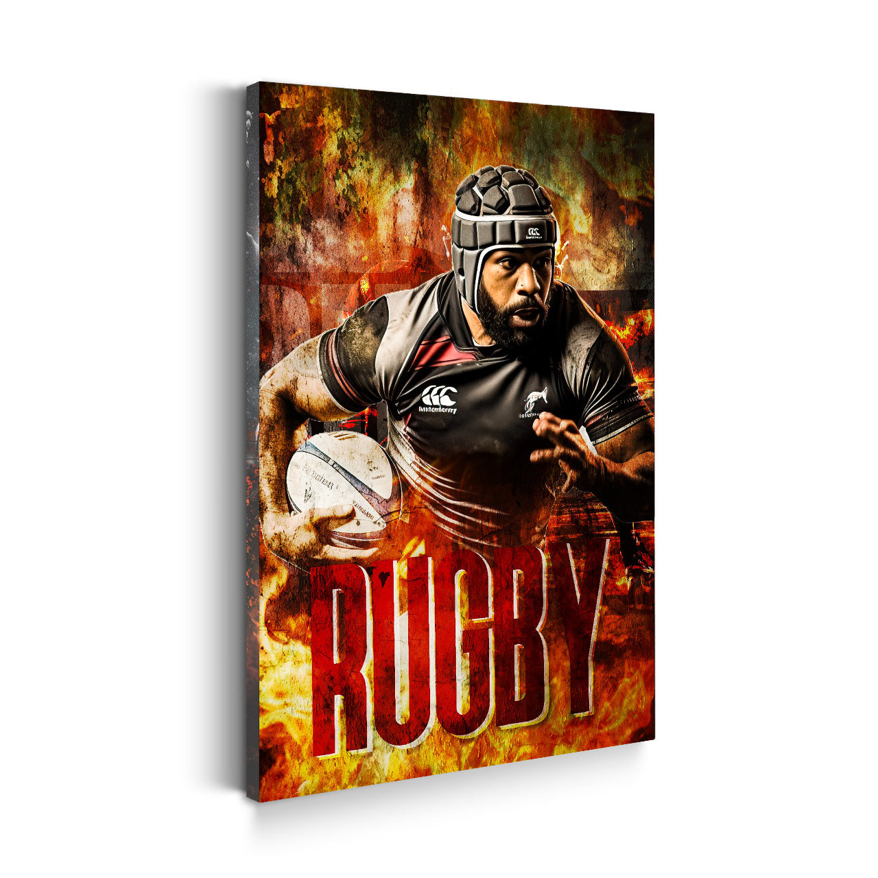 Rugby im intensiven Flammendesign Wandbild Kunstwerk