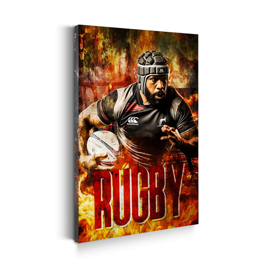 Rugby im intensiven Flammendesign Wandbild Kunstwerk