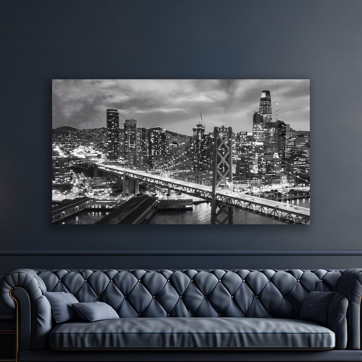 San Francisco Bay Bridge, Kalifornien, USA, schwarz-weiß Wandbild Kunstwerk