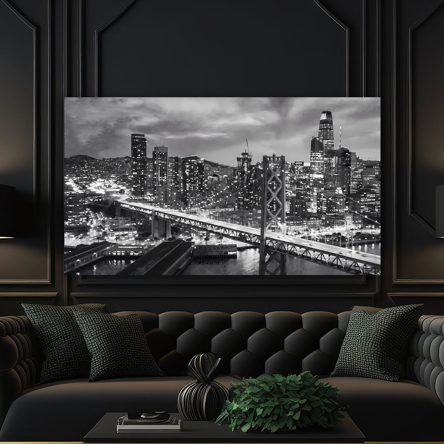 San Francisco Bay Bridge, Kalifornien, USA, schwarz-weiß Wandbild Kunstwerk