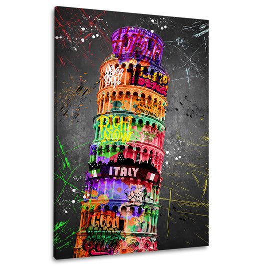 Schiefer Turm von Pisa Graffiti Style Italien Wandbild Kunstwerk