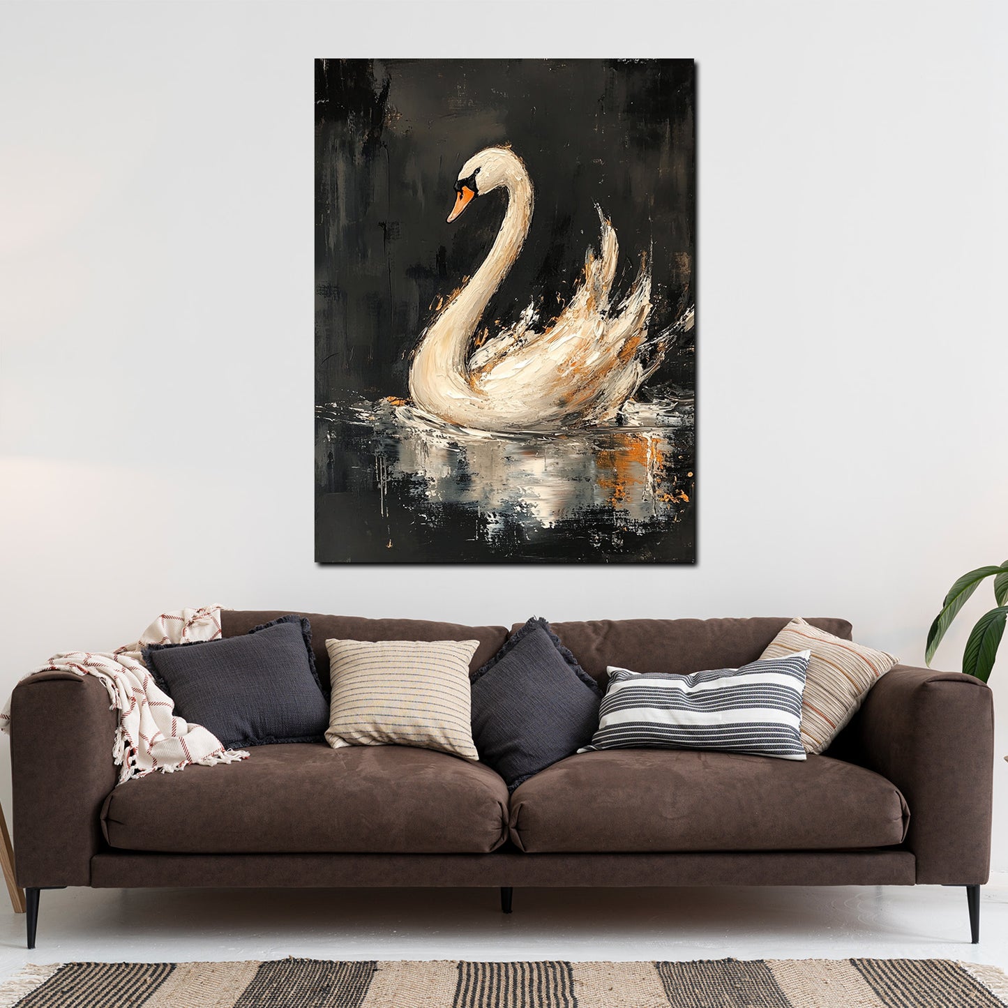 Wandbild Kunstwerk Schwan Pinselstrich Bewegung Anmut Wasser modern