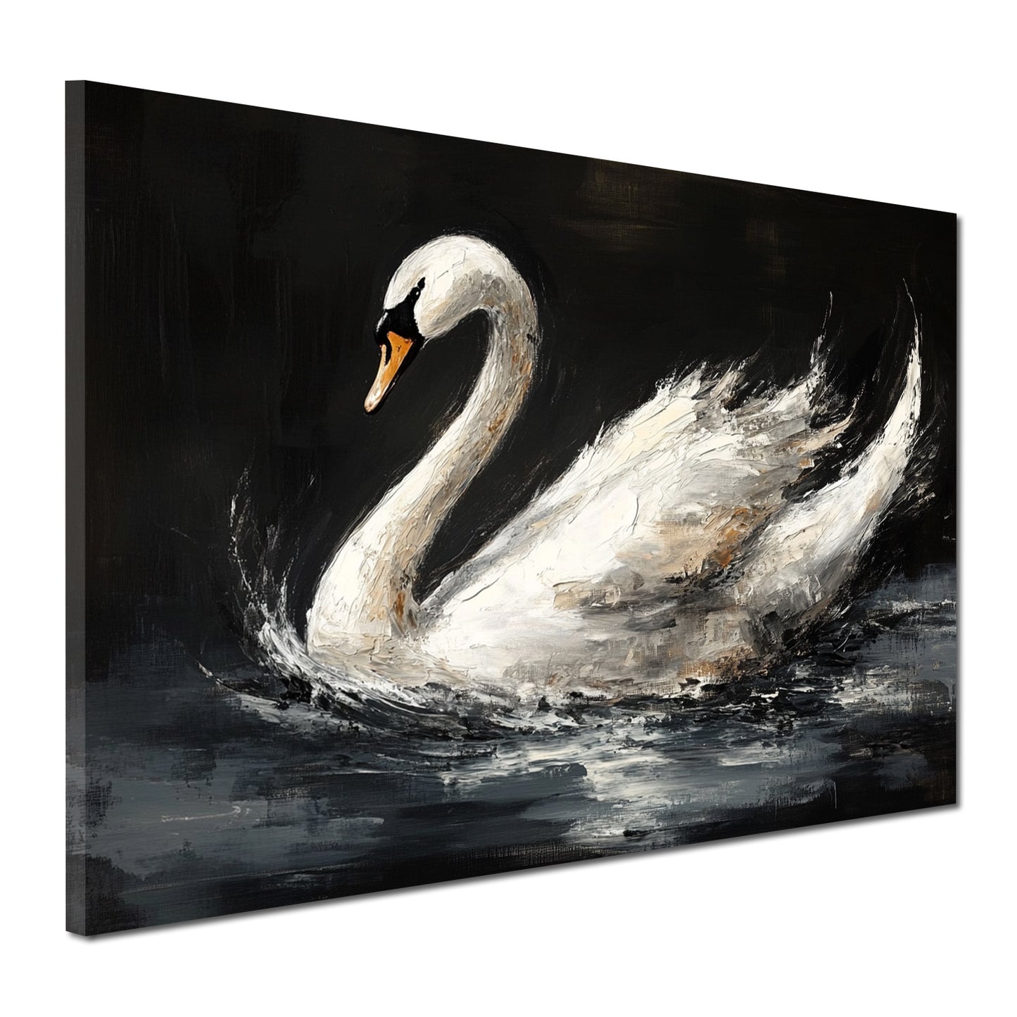 Wandbild Kunstwerk Schwan auf lebendigem Wasser Pinselstrich Eleganz modern