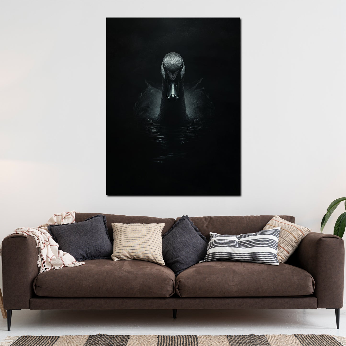 Wandbild Kunstwerk Schwan im Spiel von Dunkelheit und Wasser Anmut modern