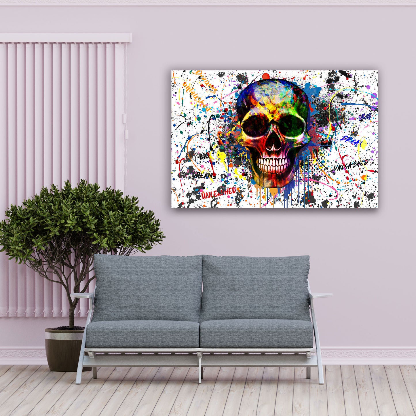 Skull Colour Pop Art Style Wandbild Kunstwerk