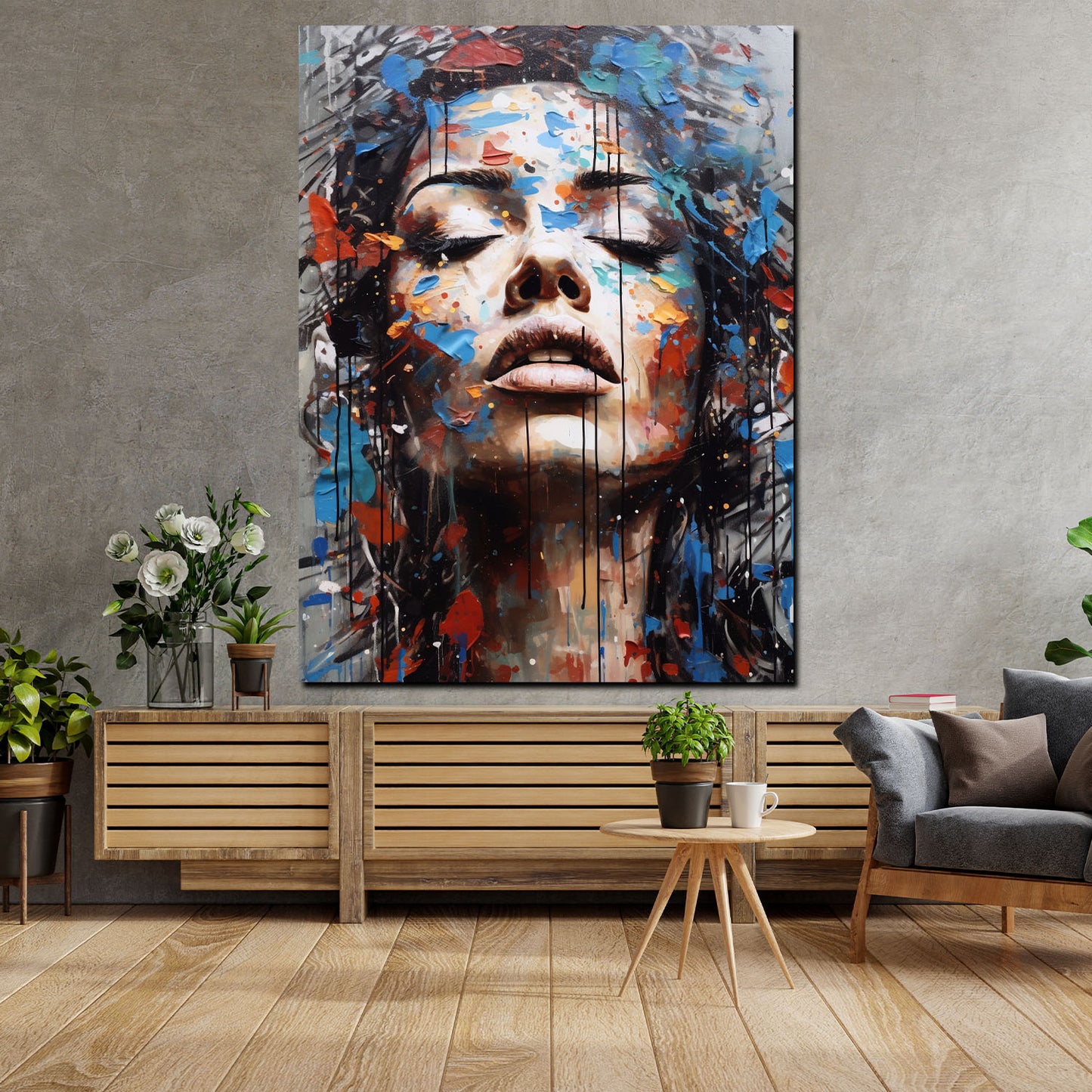 Splatter Girl, Pop Art schöne Frau Wandbild Kunstwerk