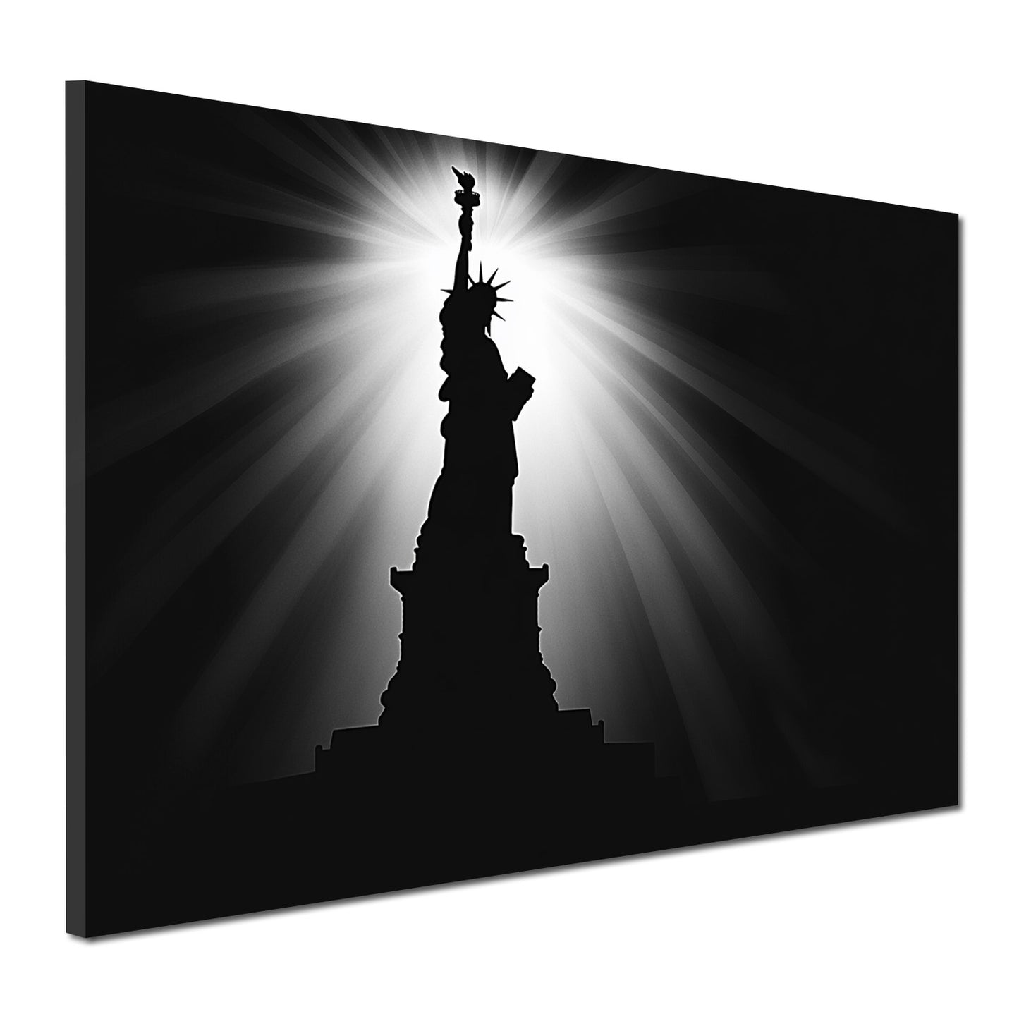 Wandbild Kunstwerk Städte New York Freiheitsstatue Silhouette Lichtstrahlen
