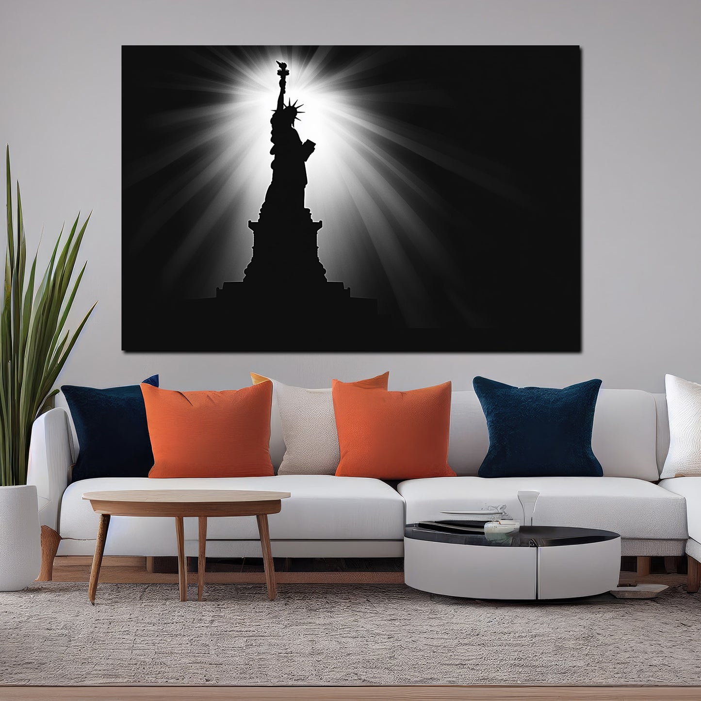 Wandbild Kunstwerk Städte New York Freiheitsstatue Silhouette Lichtstrahlen
