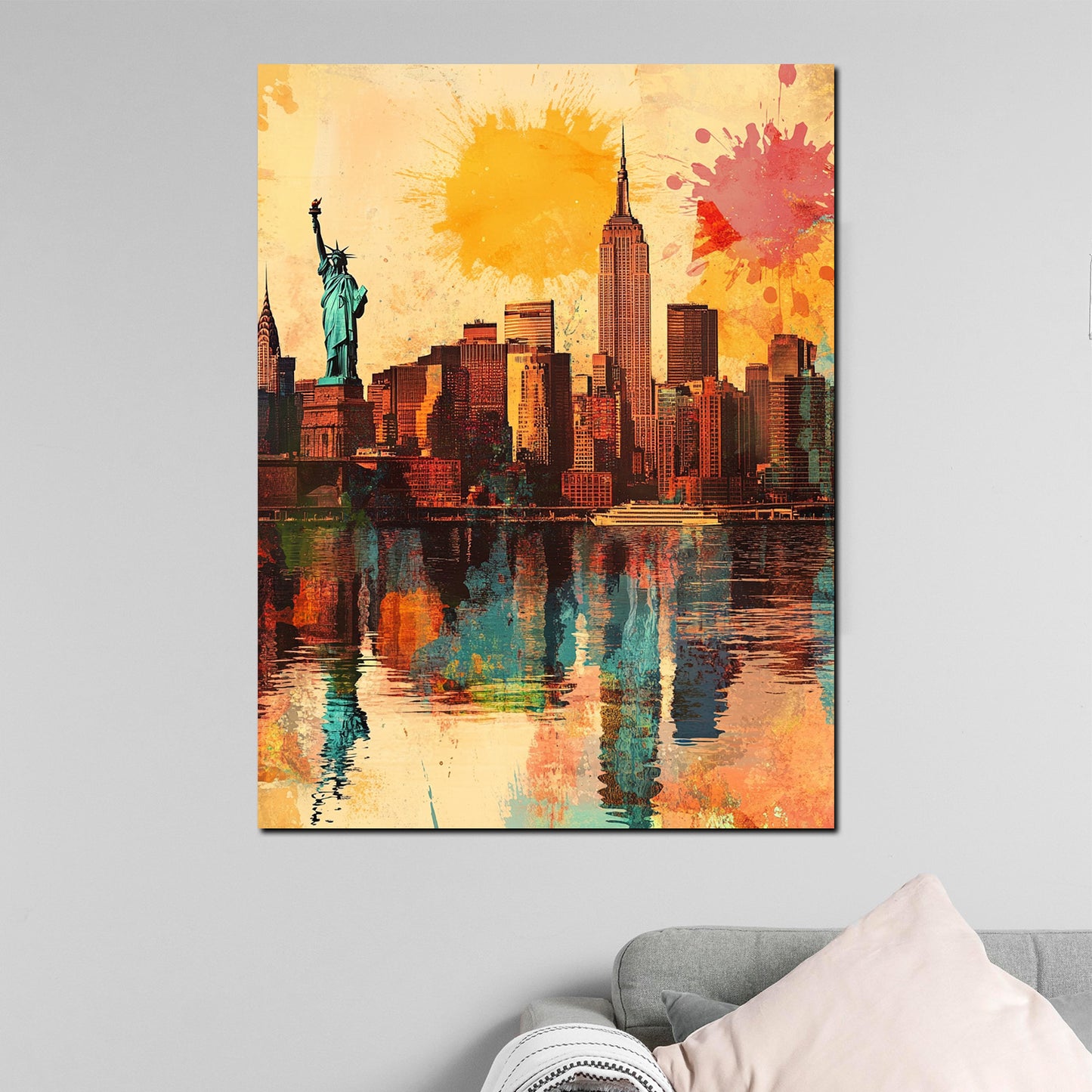Wandbild Kunstwerk Städte New York Pop Art Stadtansicht Freiheitsstatue Reflexion