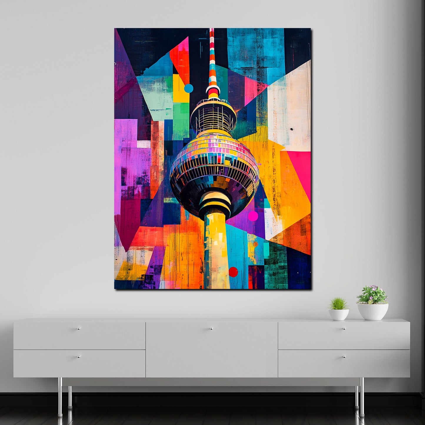 Wandbild Kunstwerk Städte Pop Art Berlin Fernsehturm Farbe Geometrie