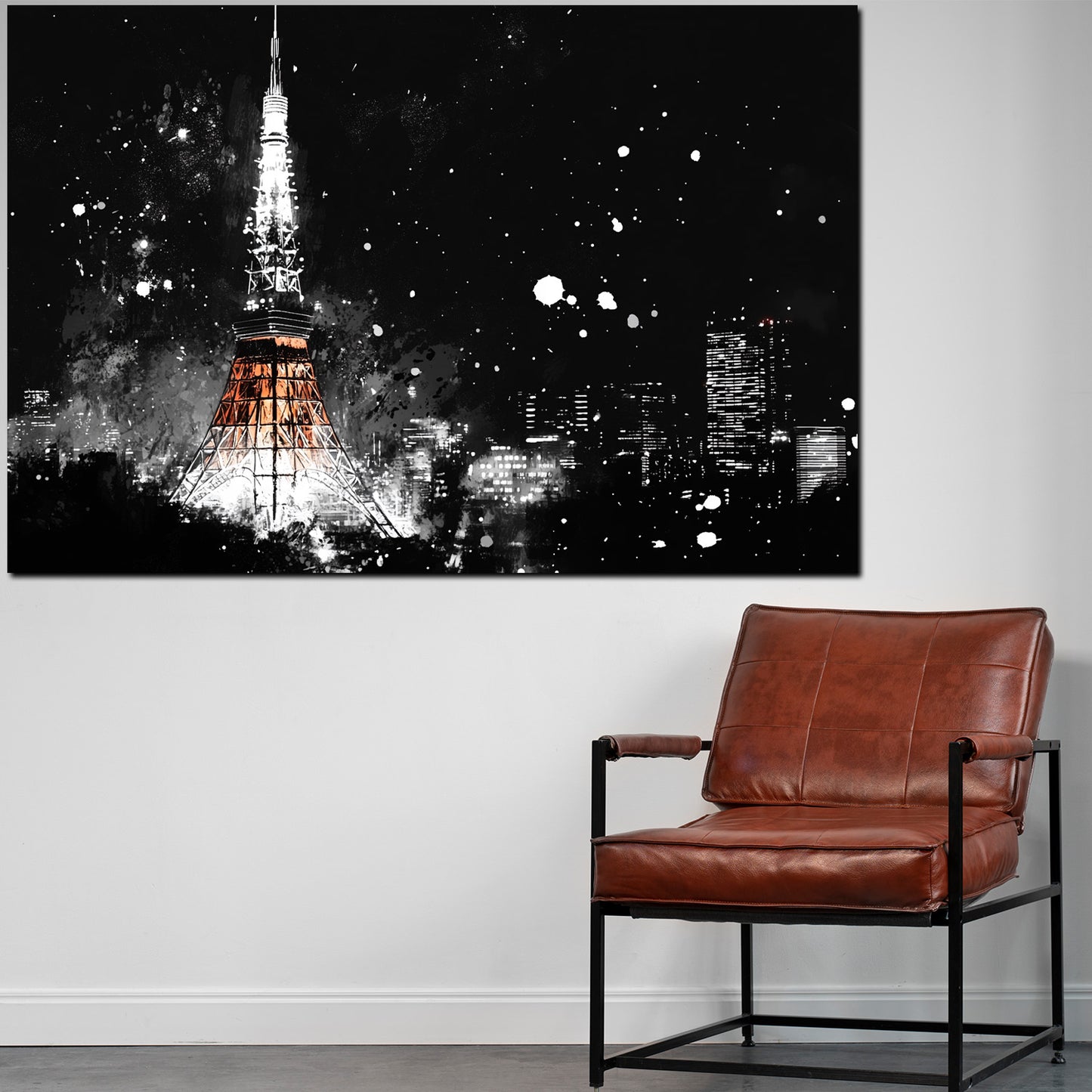 Wandbild Kunstwerk Städte Tokio Tower Nachtaufnahme Skyline Lichtspiel