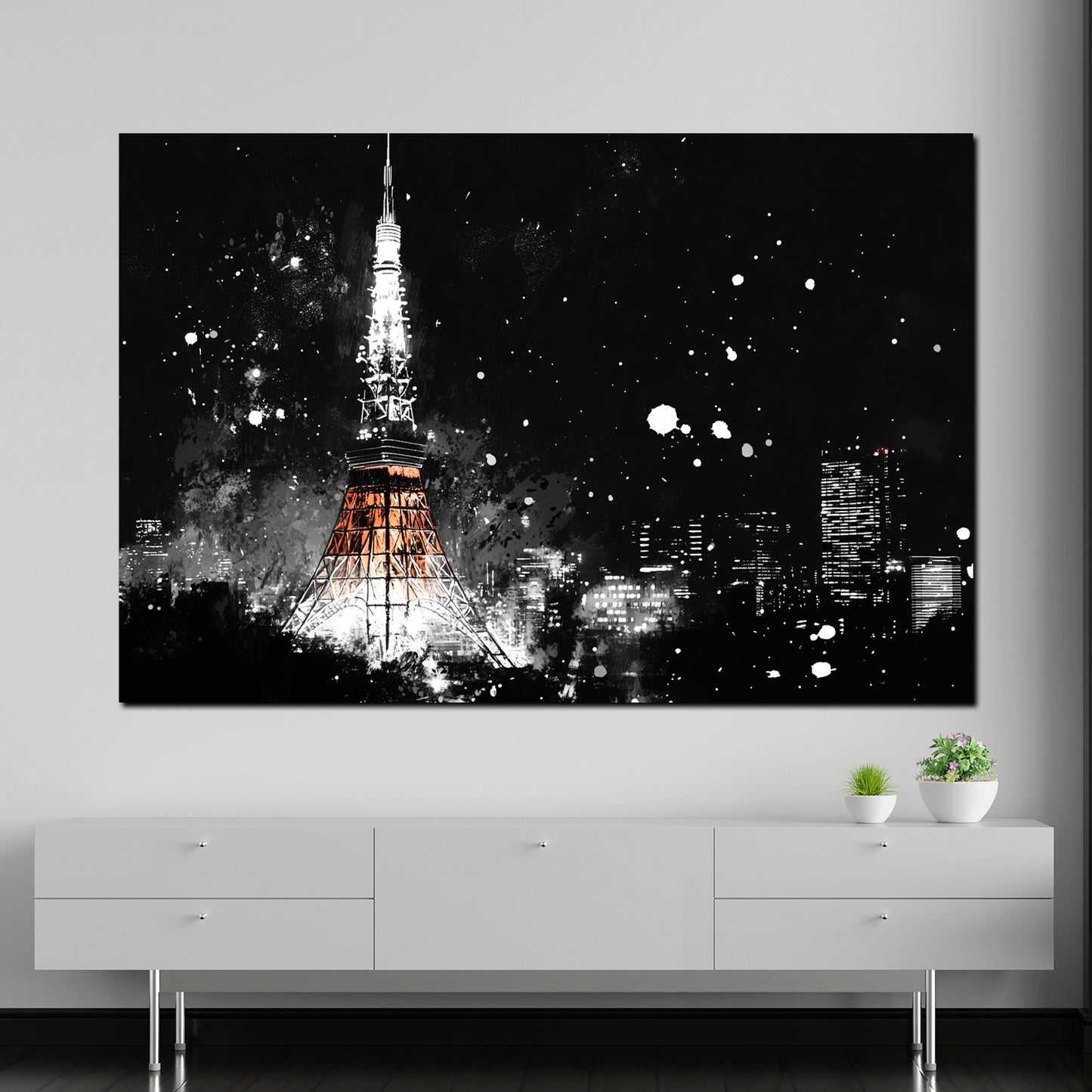 Wandbild Kunstwerk Städte Tokio Tower Nachtaufnahme Skyline Lichtspiel