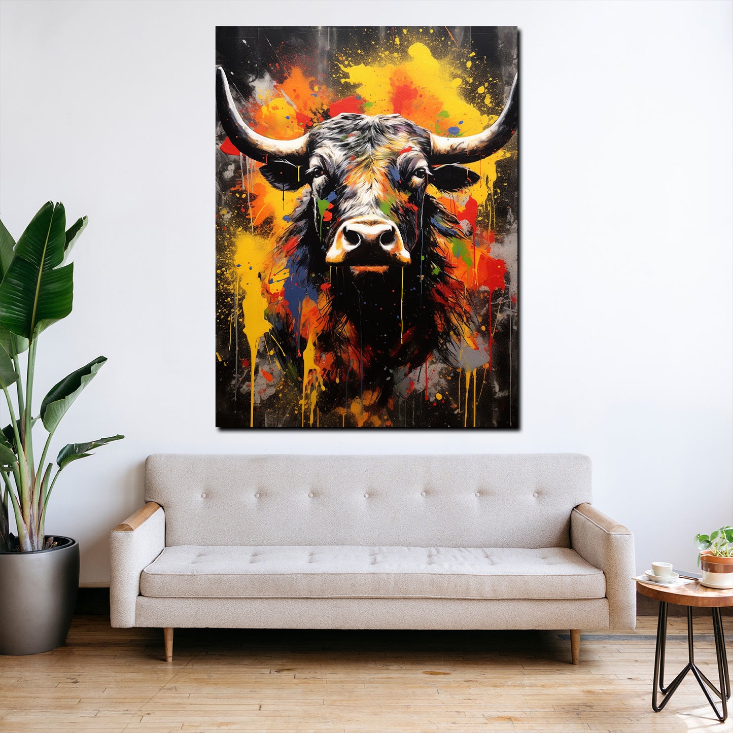 Stier Pop Art abstrakt splatter Wandbild Kunstwerk