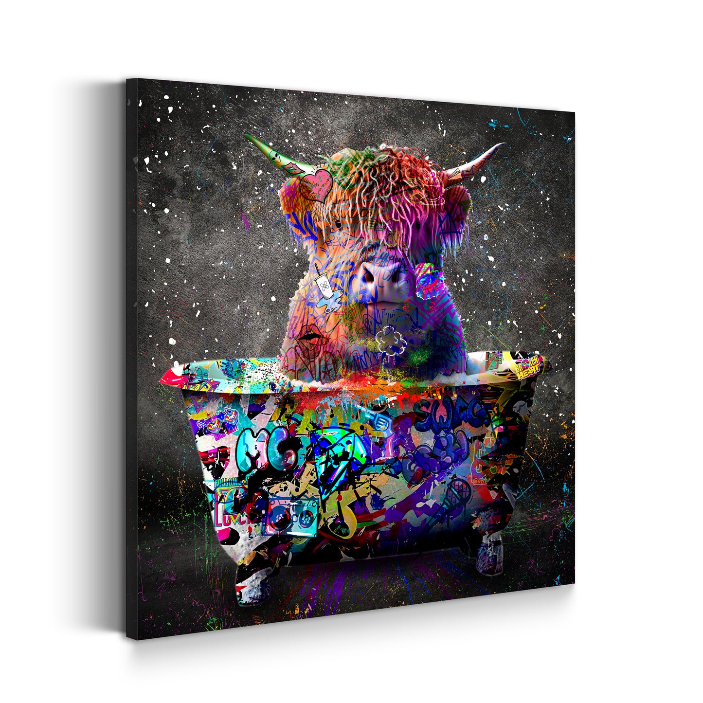 Stier in Badewanne Graffiti Street Art Style Wandbild Kunstwerk