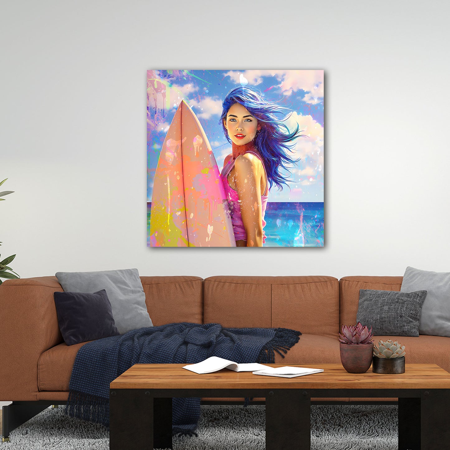 Strandmotiv mit Surferin Wandbild Kunstwerk