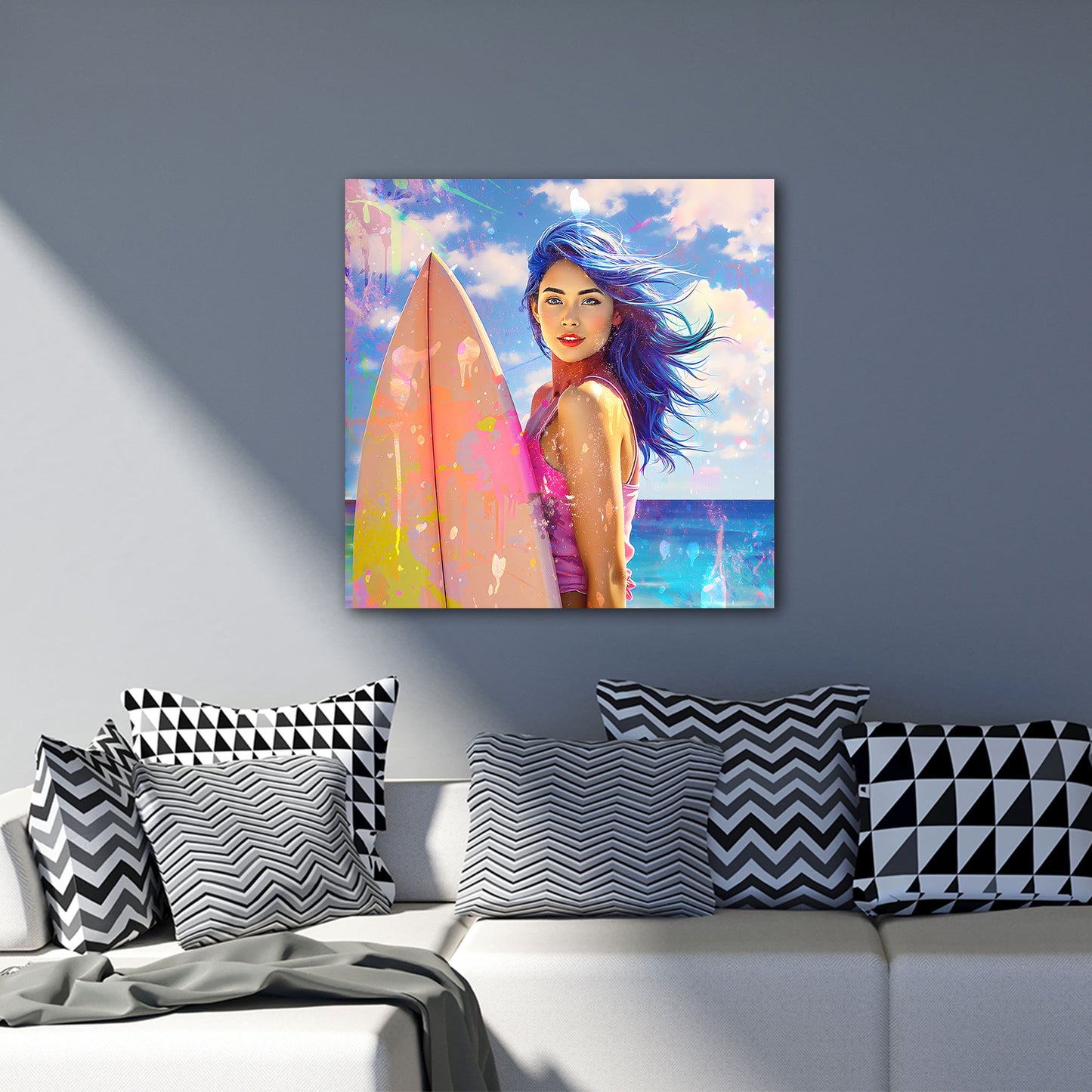 Strandmotiv mit Surferin Wandbild Kunstwerk