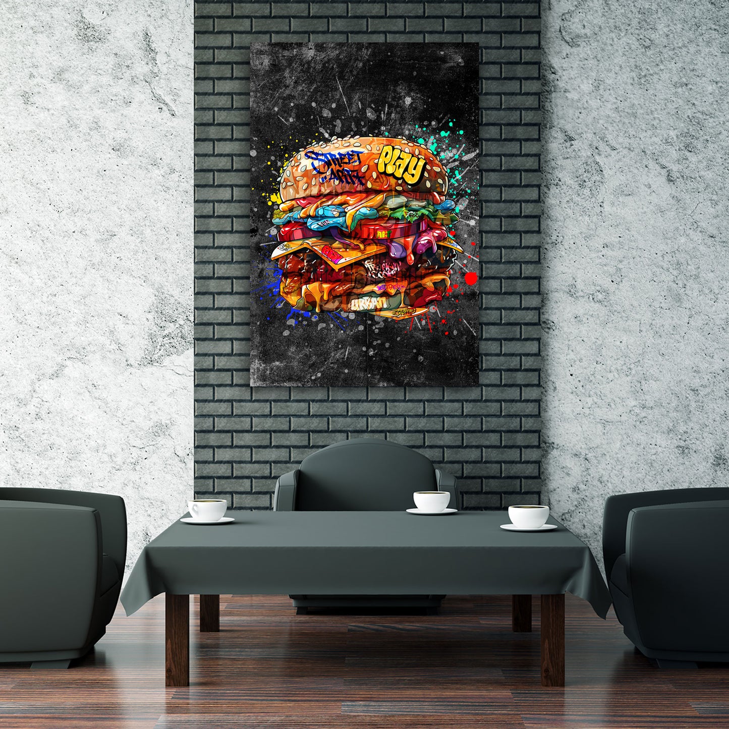 Hamburger Street Art Burger Dark Style Wandbild Kunstwerk