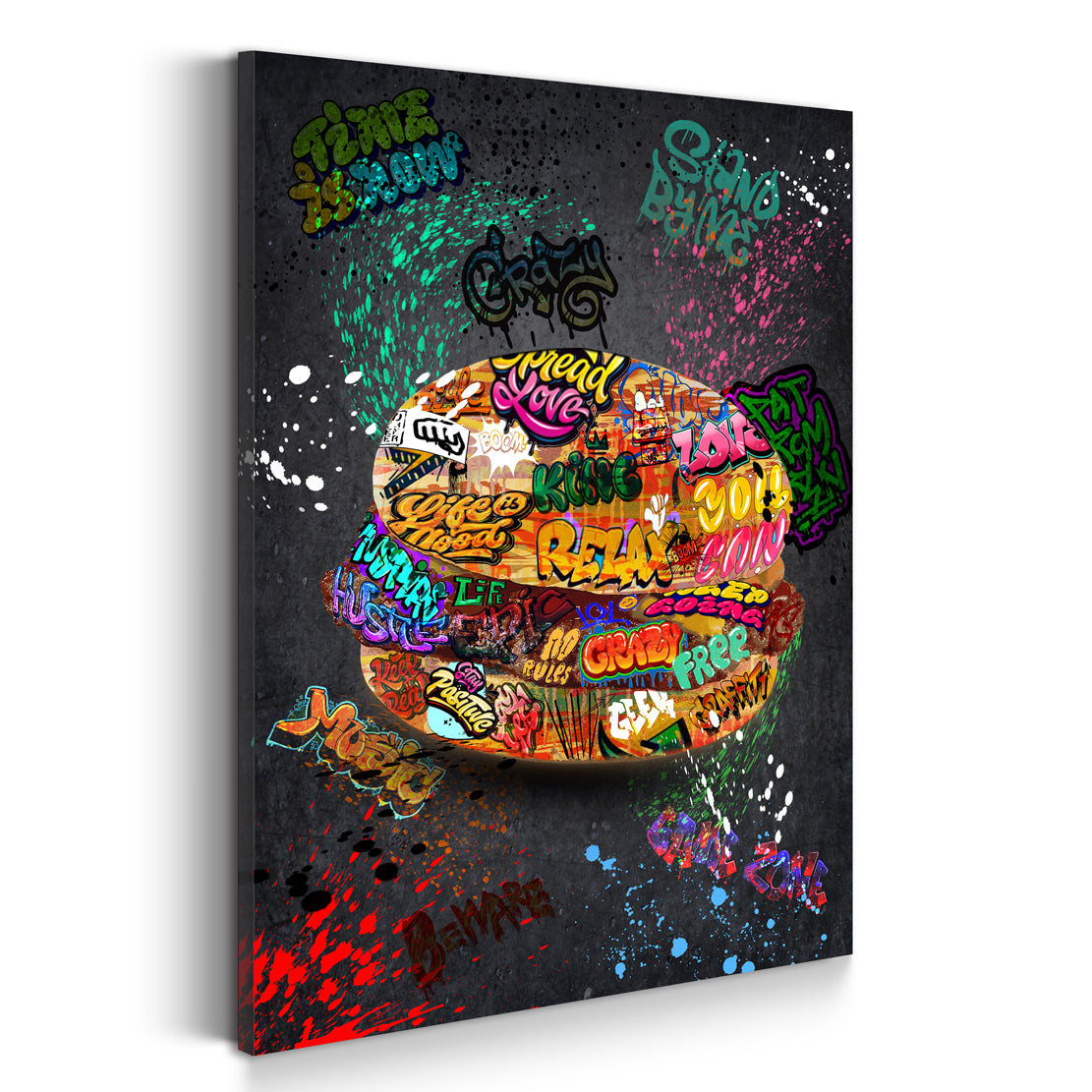 Street Art Burger mit urbanem Graffiti Look Wandbild Kunstwerk