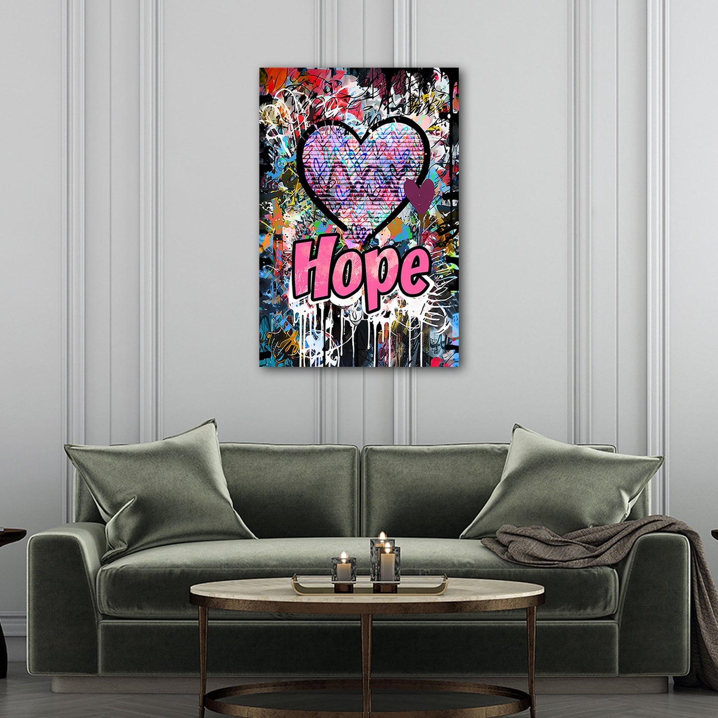 Street Art Herz und Hope Schriftzug Wandbild Kunstwerk