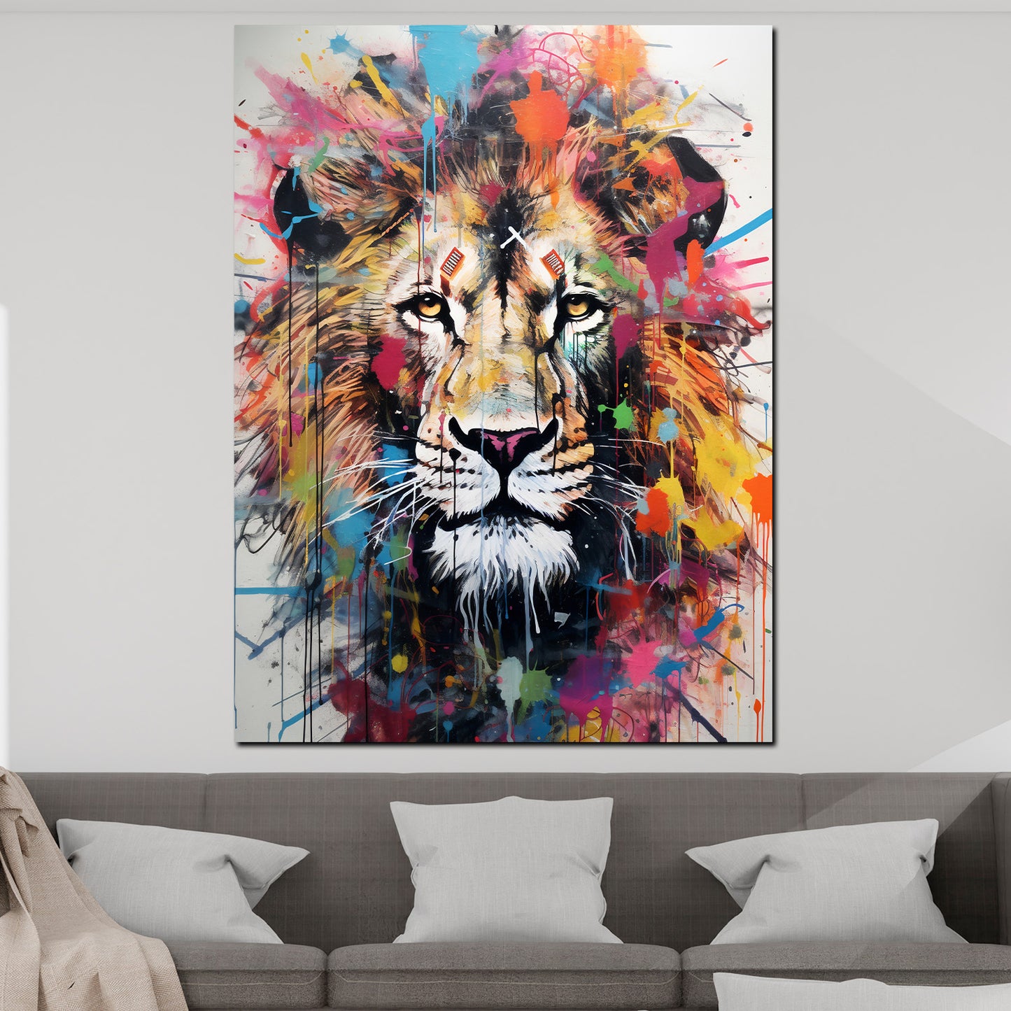 Street Art Löwenkopf Colour Style Wandbild Kunstwerk