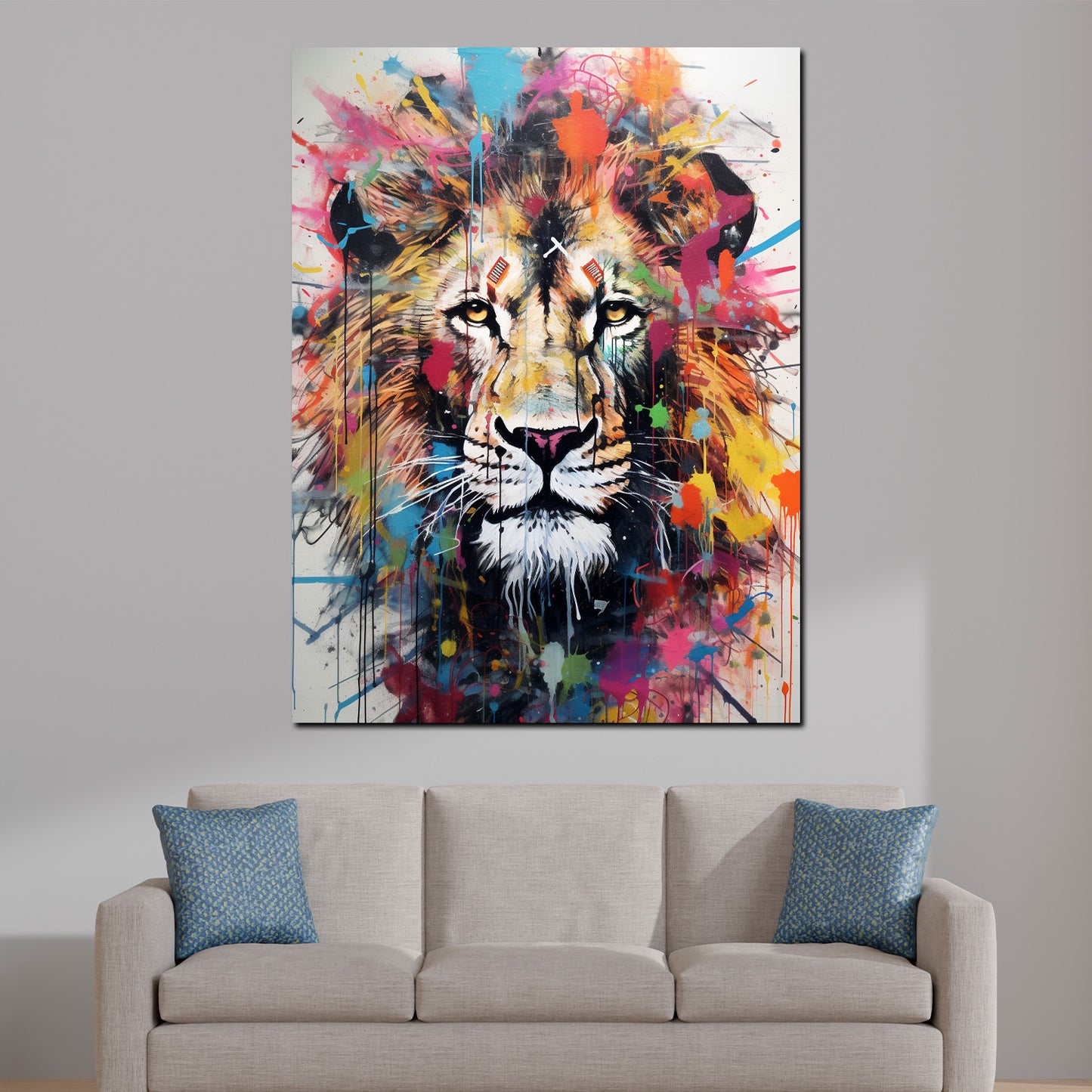 Street Art Löwenkopf Colour Style Wandbild Kunstwerk