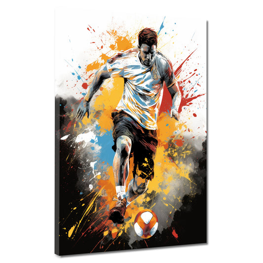 Street Art Mann mit Fußball Colour Splash Wandbild Kunstwerk