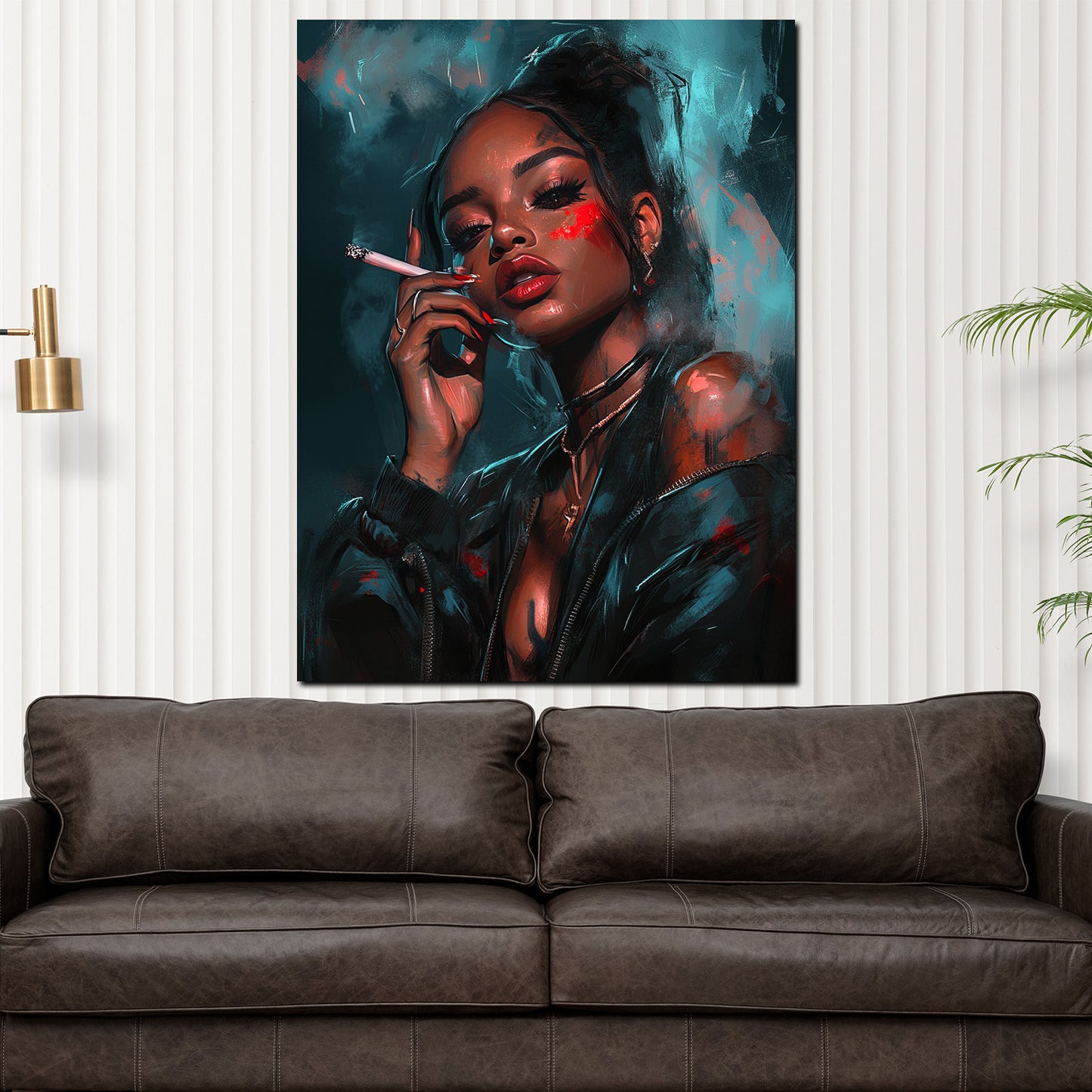 Wandbild Kunstwerk Porträt Frau urban Stil mit Zigarette