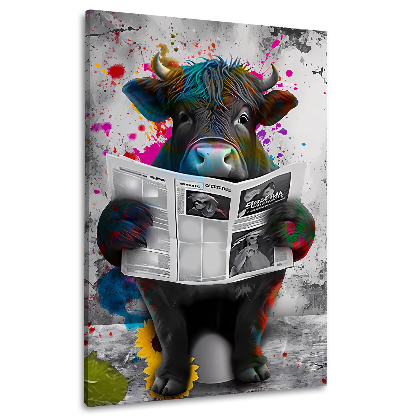Street Art Stier Zeitung lesend Wandbild Kunstwerk
