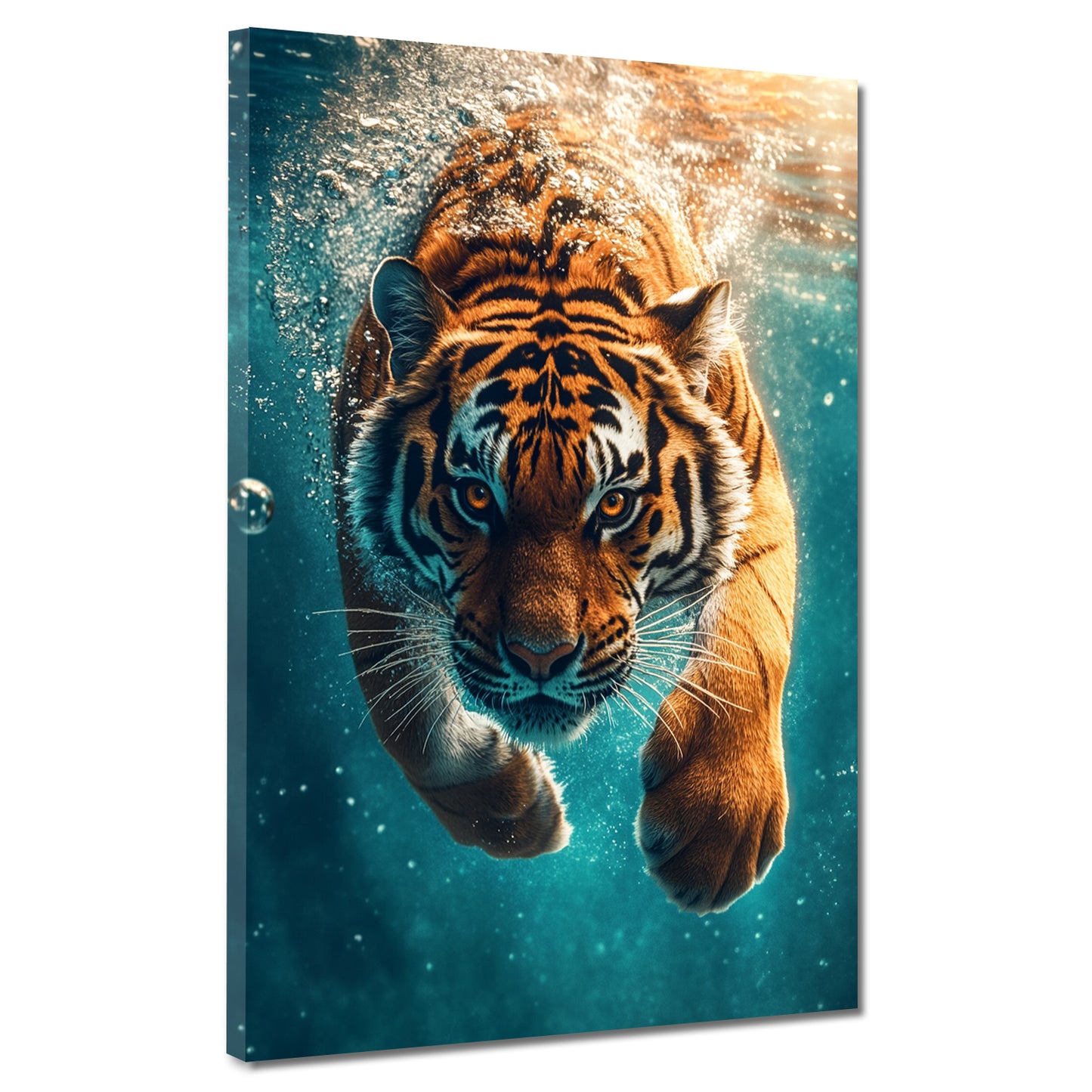Wandbild Kunstwerk Tiger beim Eintauchen ins Wasser Energie Natur modern