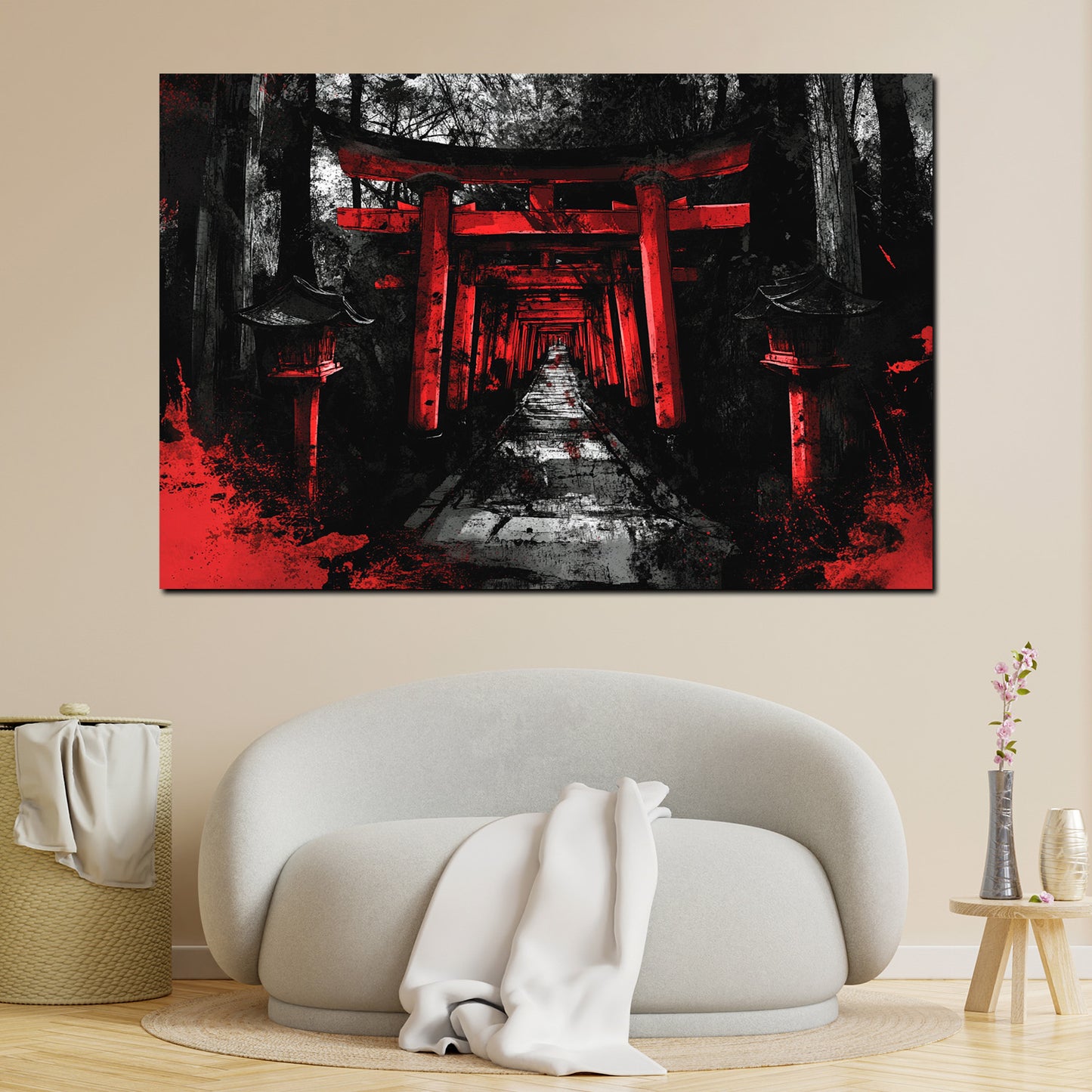 Torii Pfad Japan Tempel rot schwarz mystisch Wandbild Kunstwerk