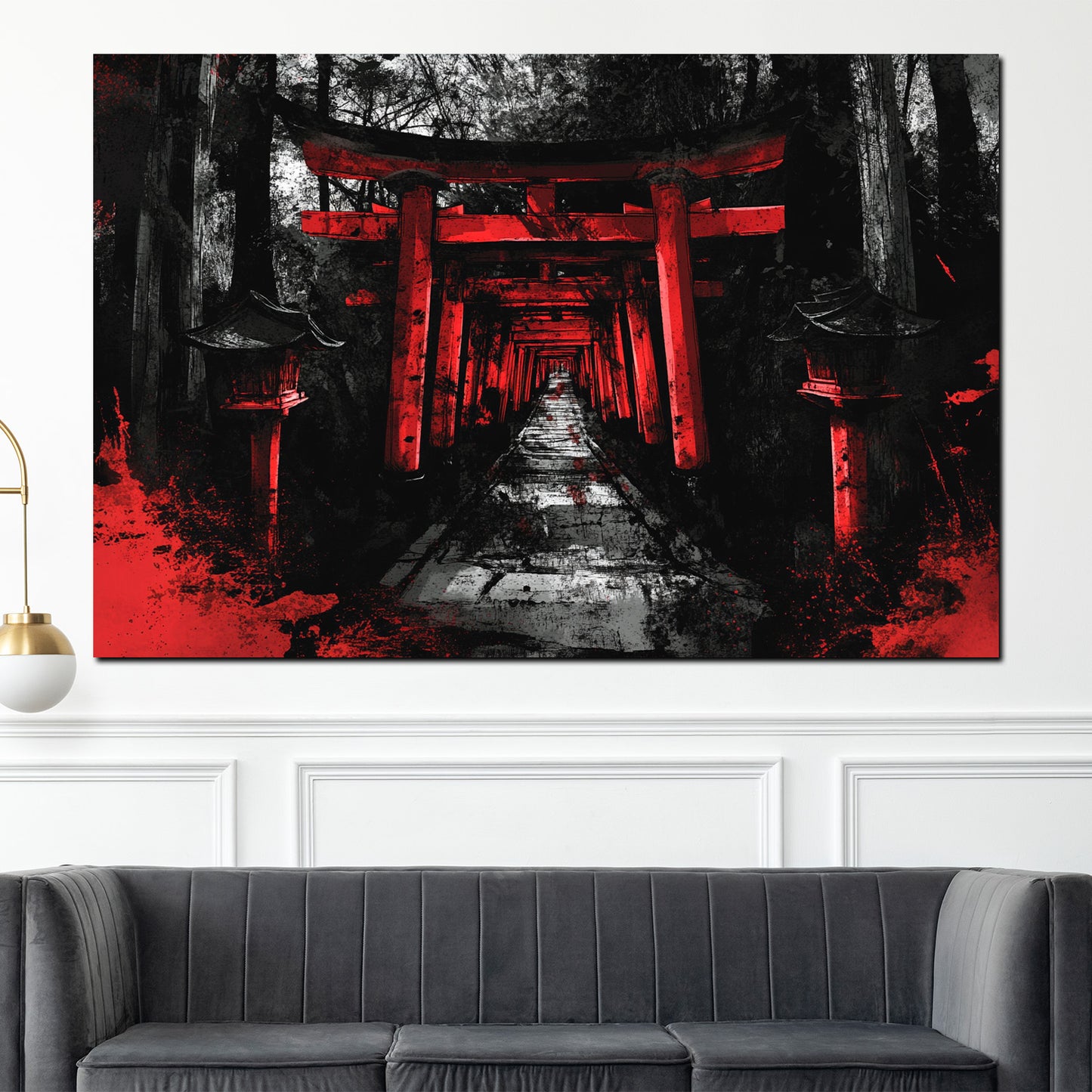 Torii Pfad Japan Tempel rot schwarz mystisch Wandbild Kunstwerk