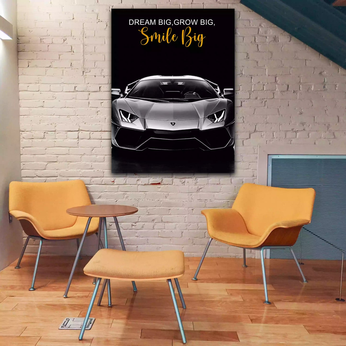 Traumauto Sportwagen mit Zitat für Erfolg Wandbild Kunstwerk