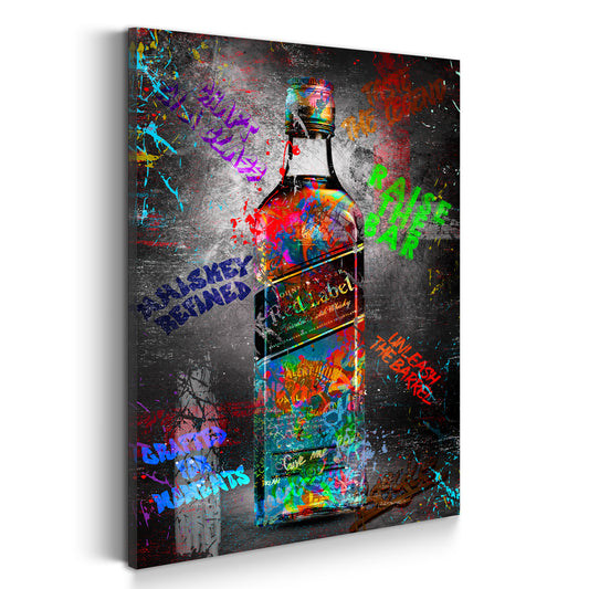Whisky Flasche Street Art Stil mit kreativen Schriftzügen Wandbild Kunstwerk
