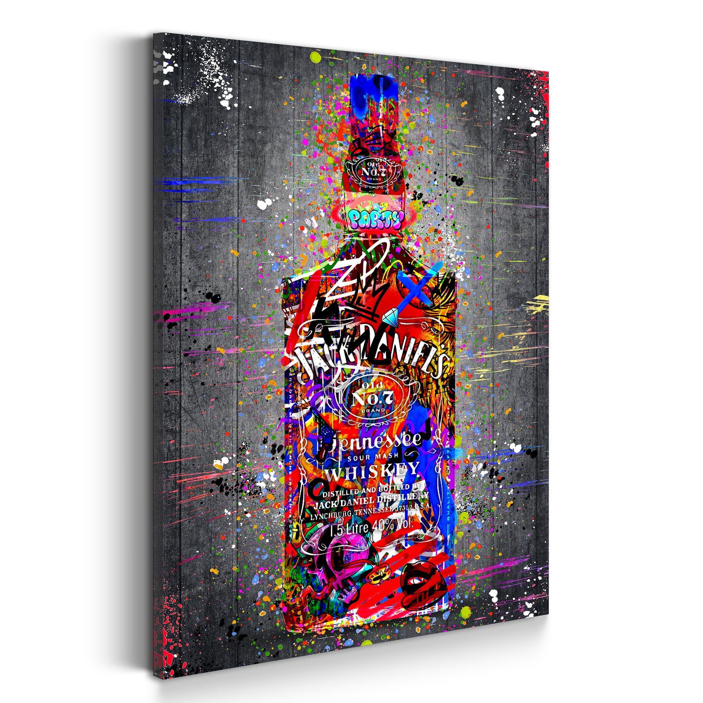 Whiskyflasche Street Art Stil bunte Graffiti Elemente Wandbild Kunstwerk