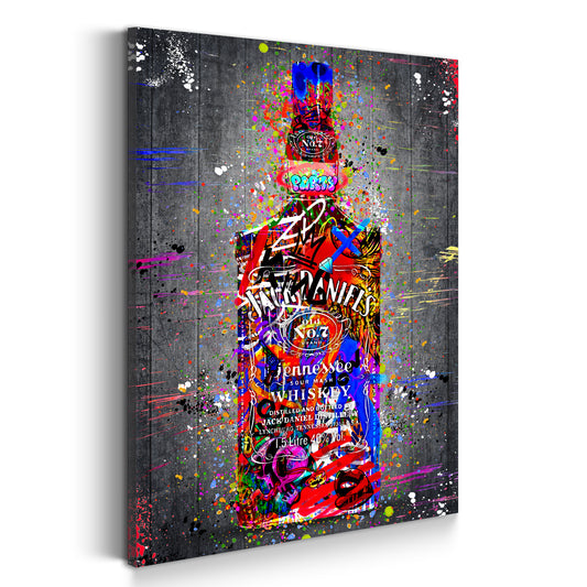 Whiskyflasche Street Art Stil bunte Graffiti Elemente Wandbild Kunstwerk