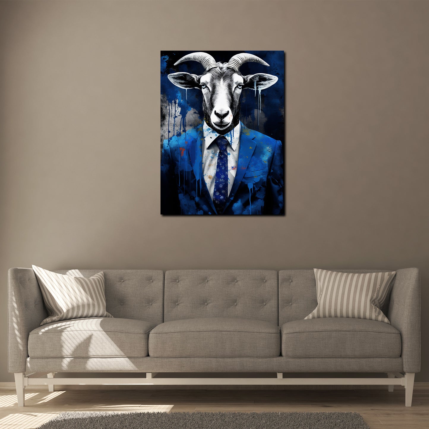 Ziege im blauen Anzug Pop Art Wandbild Kunstwerk