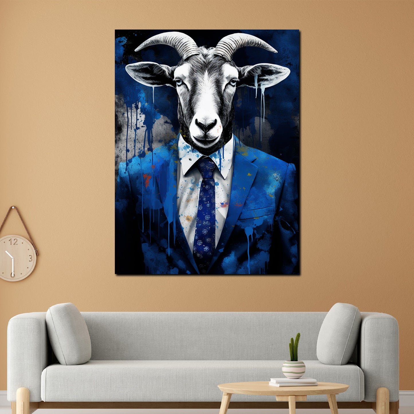 Ziege im blauen Anzug Pop Art Wandbild Kunstwerk