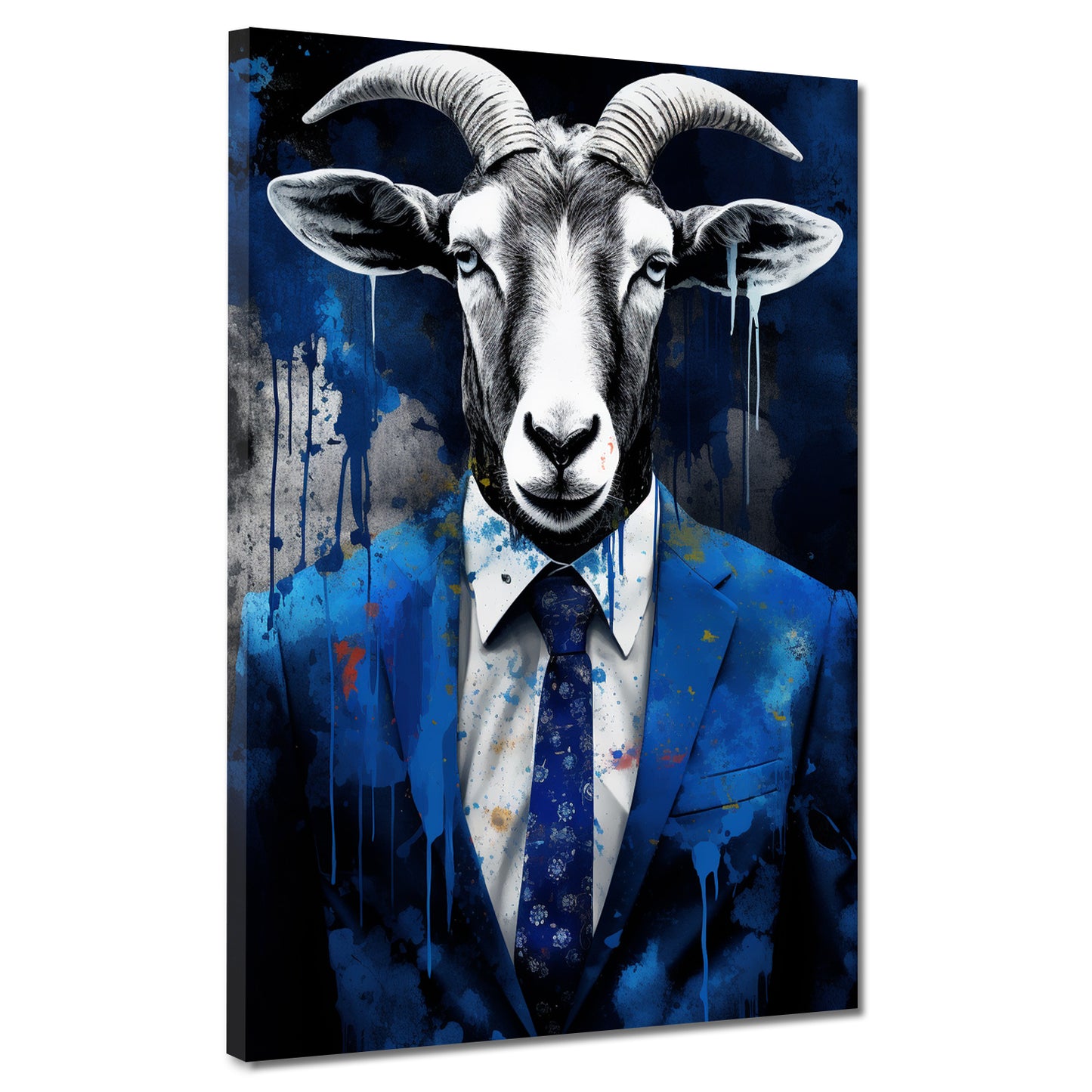 Ziege im blauen Anzug Pop Art Wandbild Kunstwerk