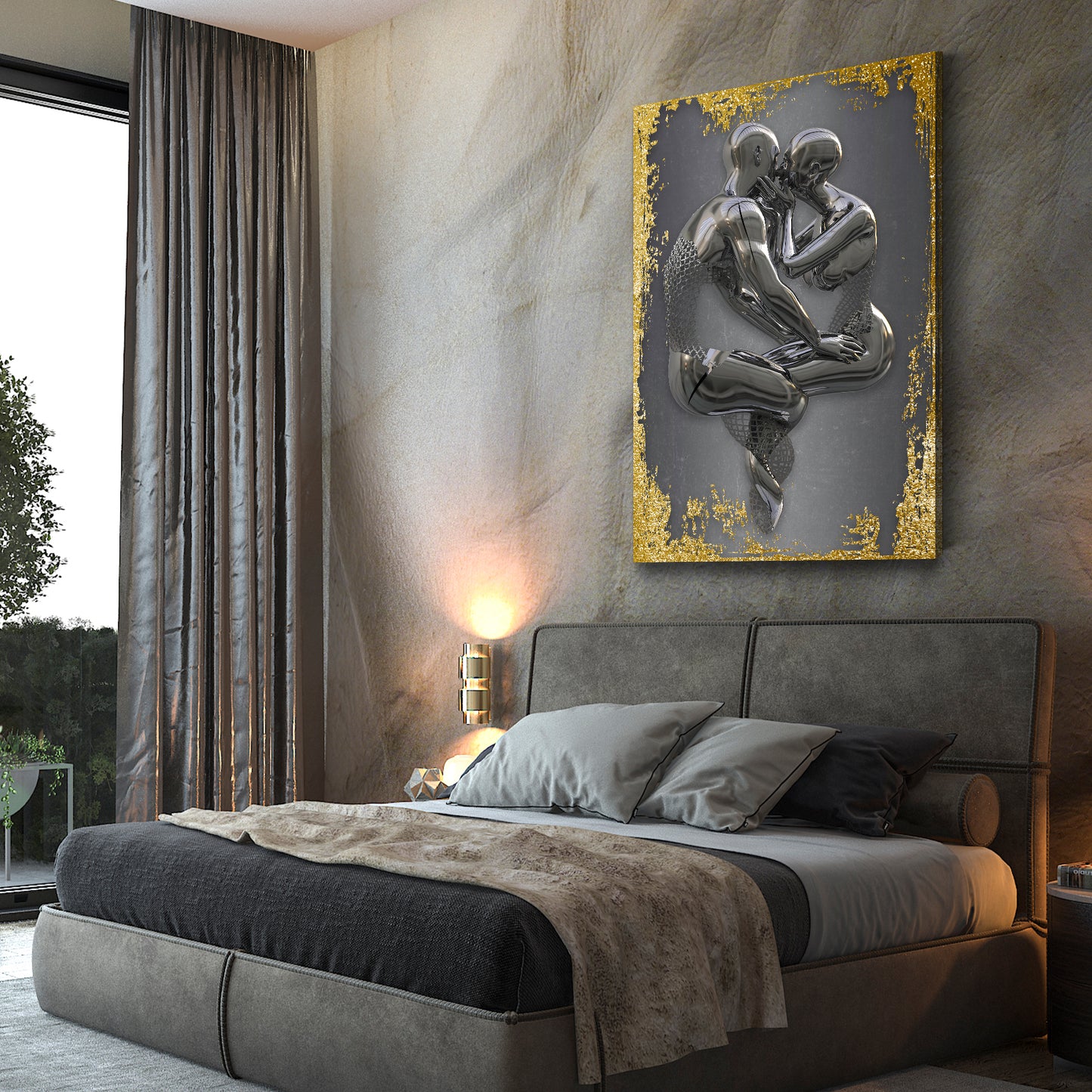 Abstrakt Metallfigur 2 Körper Metall Wandkunst Gold Style Wandbild Kunstwerk