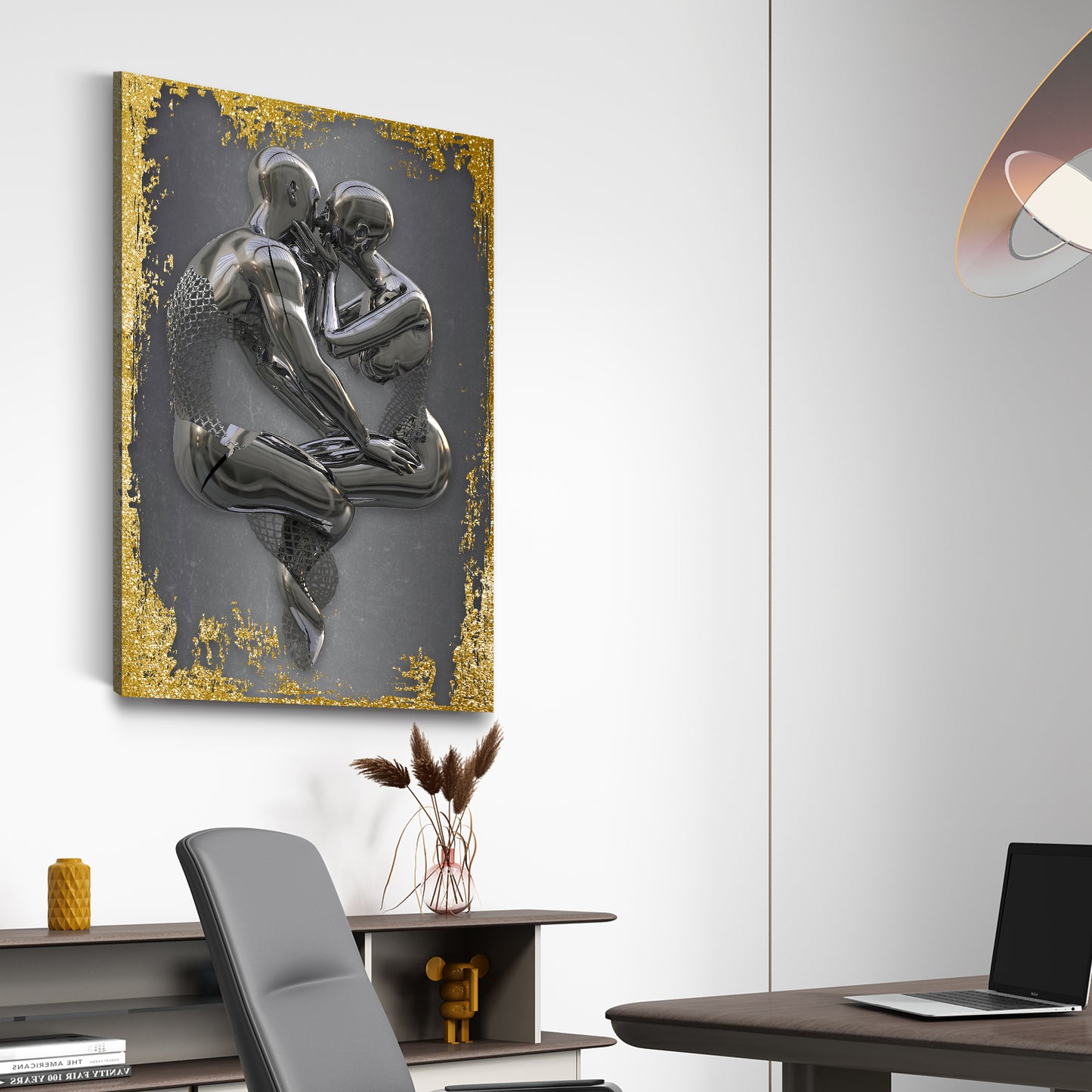 Abstrakt Metallfigur 2 Körper Metall Wandkunst Gold Style Wandbild Kunstwerk