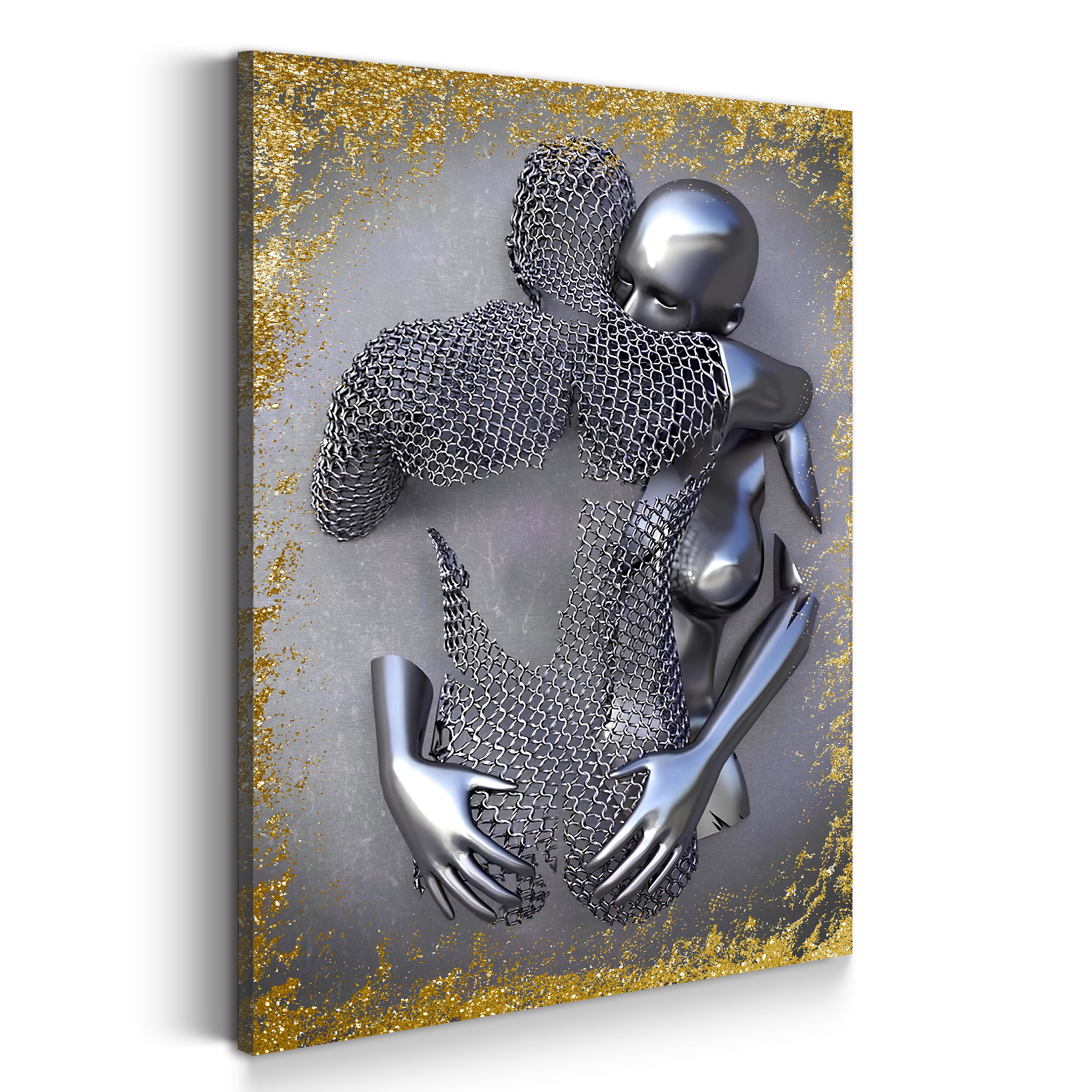 Abstrakt Metallfigur Love Metallic Wandkunst Körper Gold Style Wandbild Kunstwerk